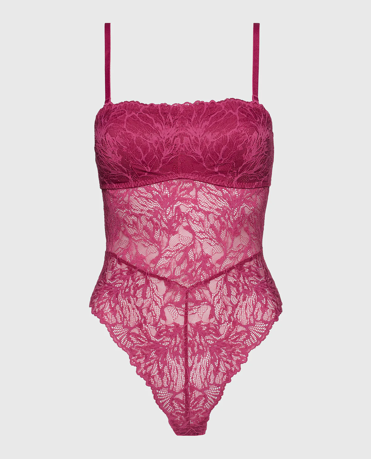 Allover Lace Open Back Bodysuit in Electric Rouge - Image 4