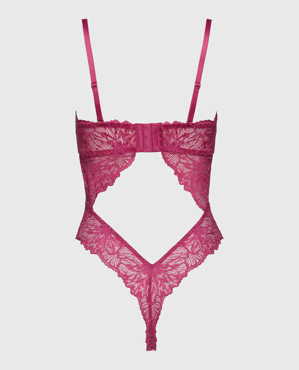 Allover Lace Open Back Bodysuit in Electric Rouge - Image 6