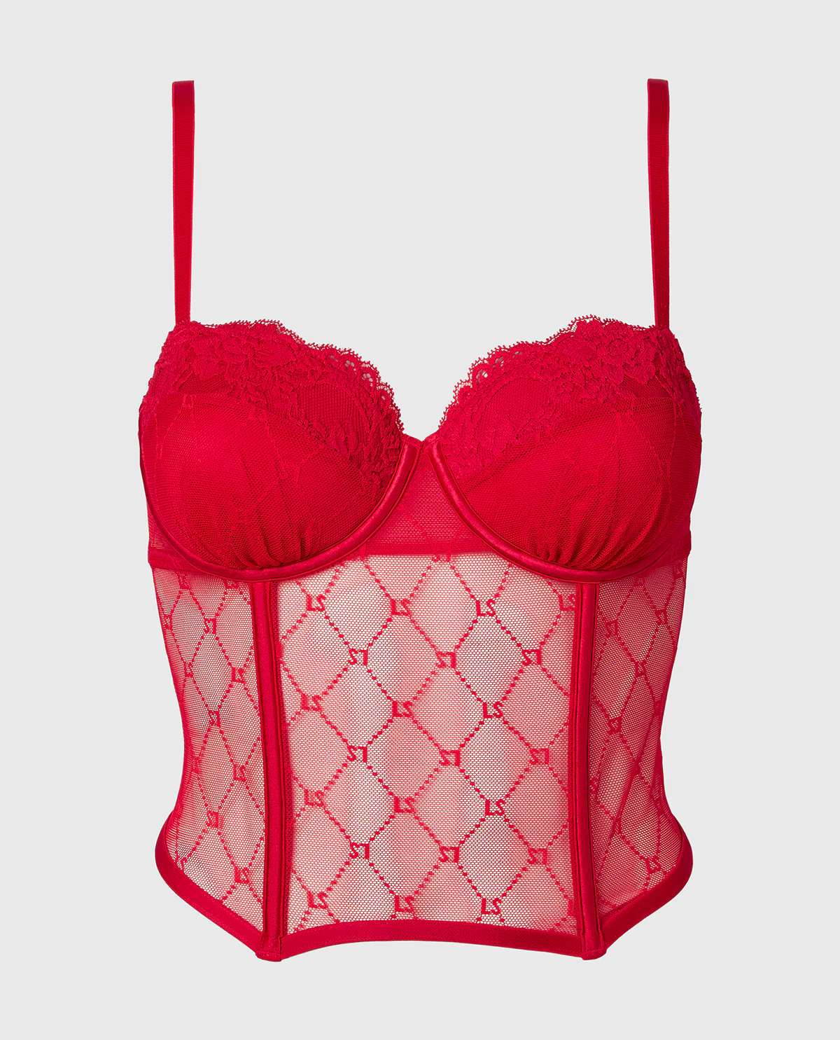 Balconette Mesh Bustier in Crimson - Image 4