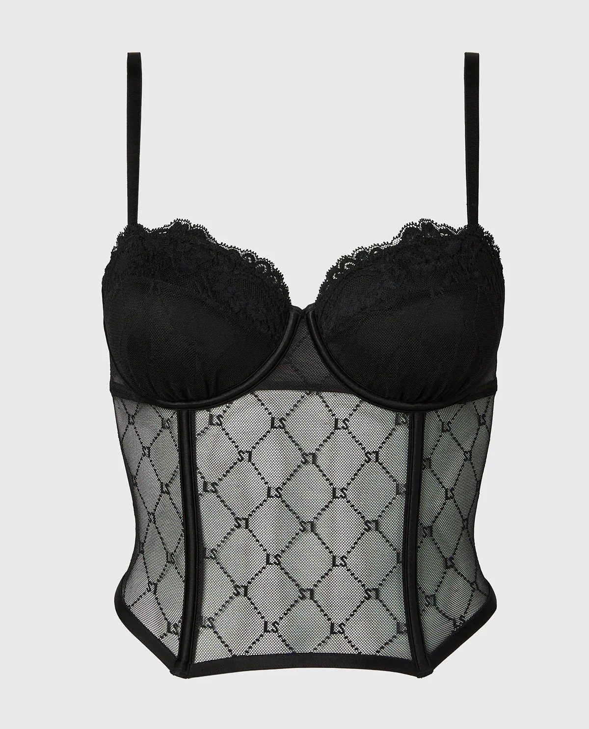 Balconette Mesh Bustier in Tuxedo Black - Image 4