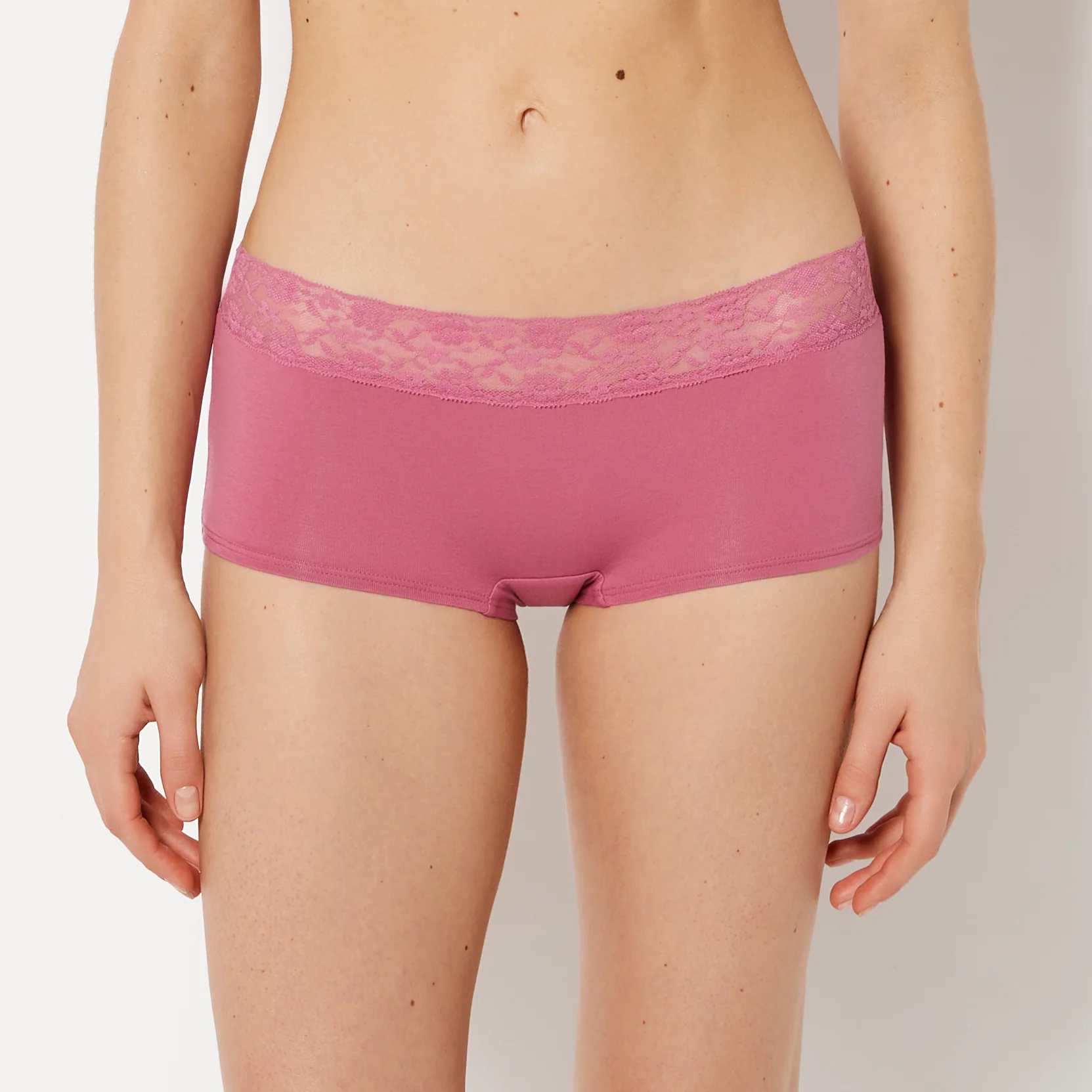 Boyshort Panty With Lace Trim in Red Violet