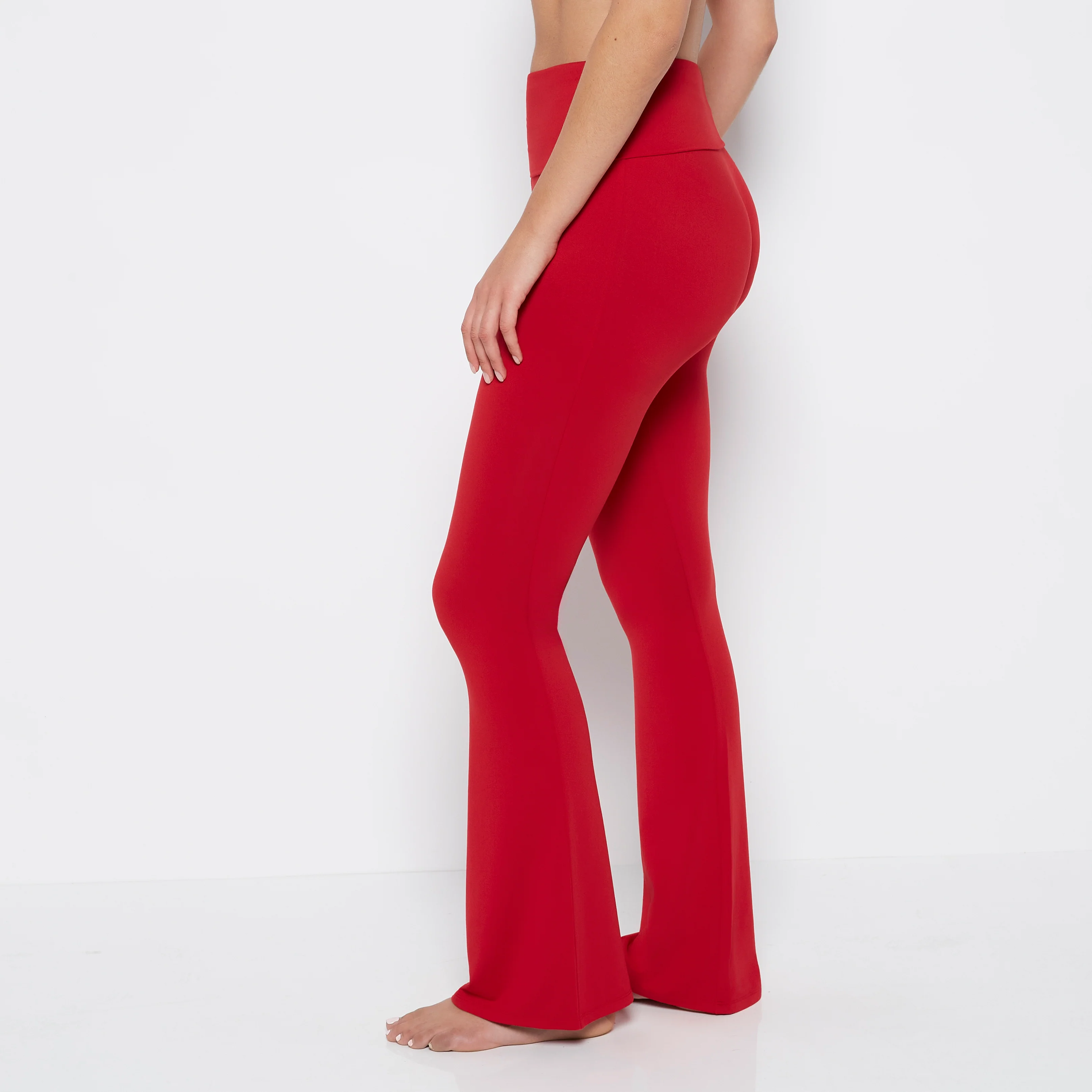 Brushed Jersey Fold over flare leg pant in Crimson - Image 2