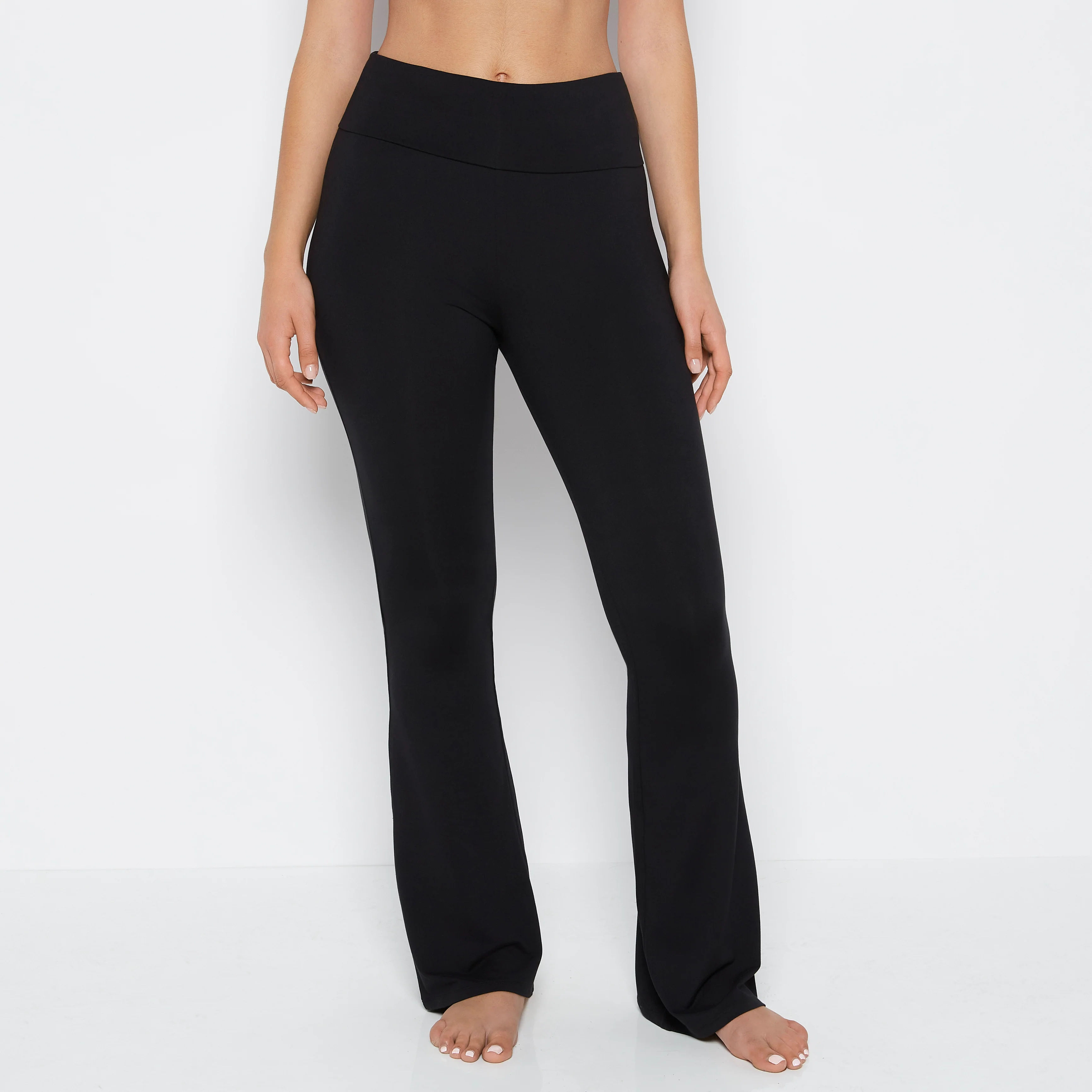 Brushed Jersey Fold over flare leg pant in Tuxedo Black