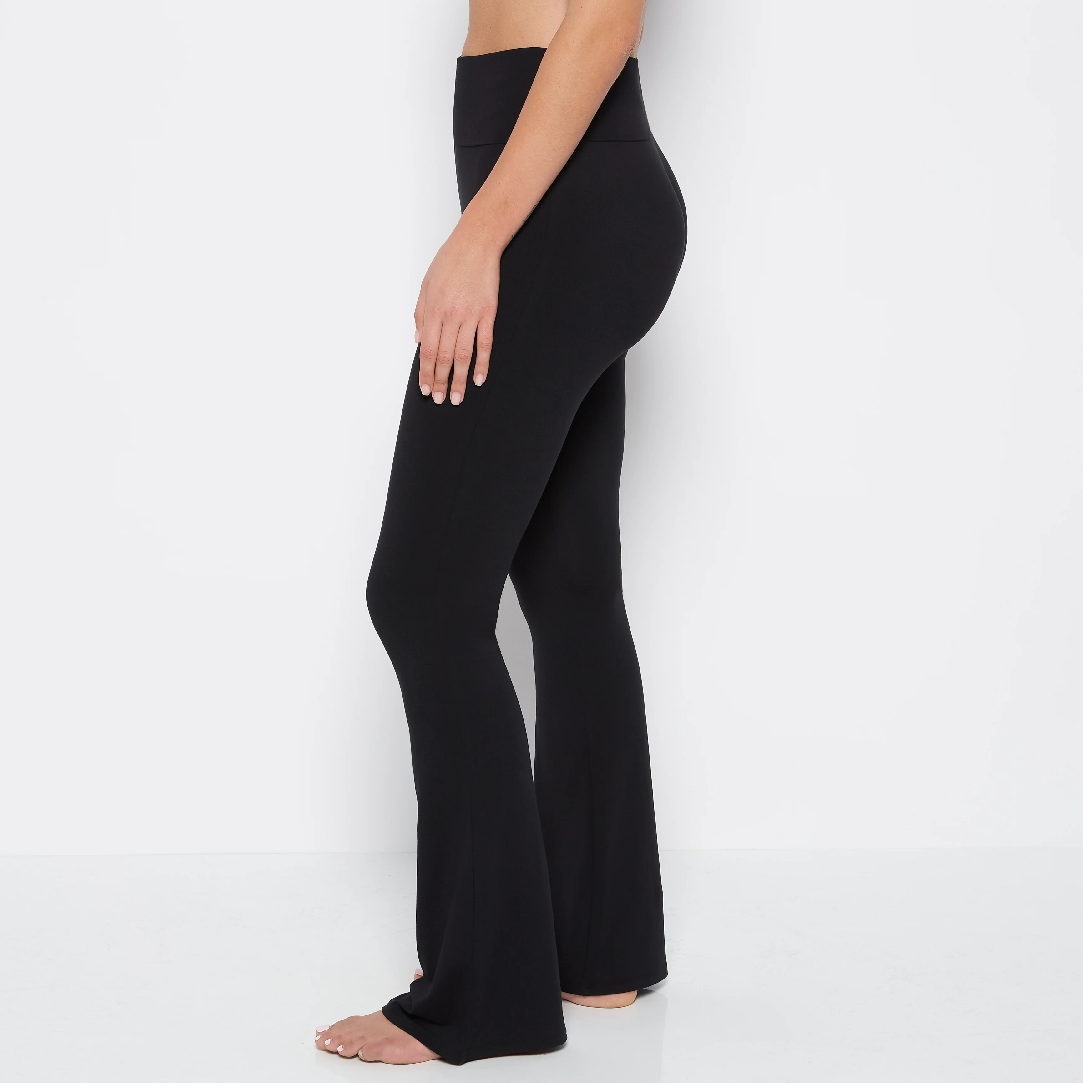 Brushed Jersey Fold over flare leg pant in Tuxedo Black - Image 2