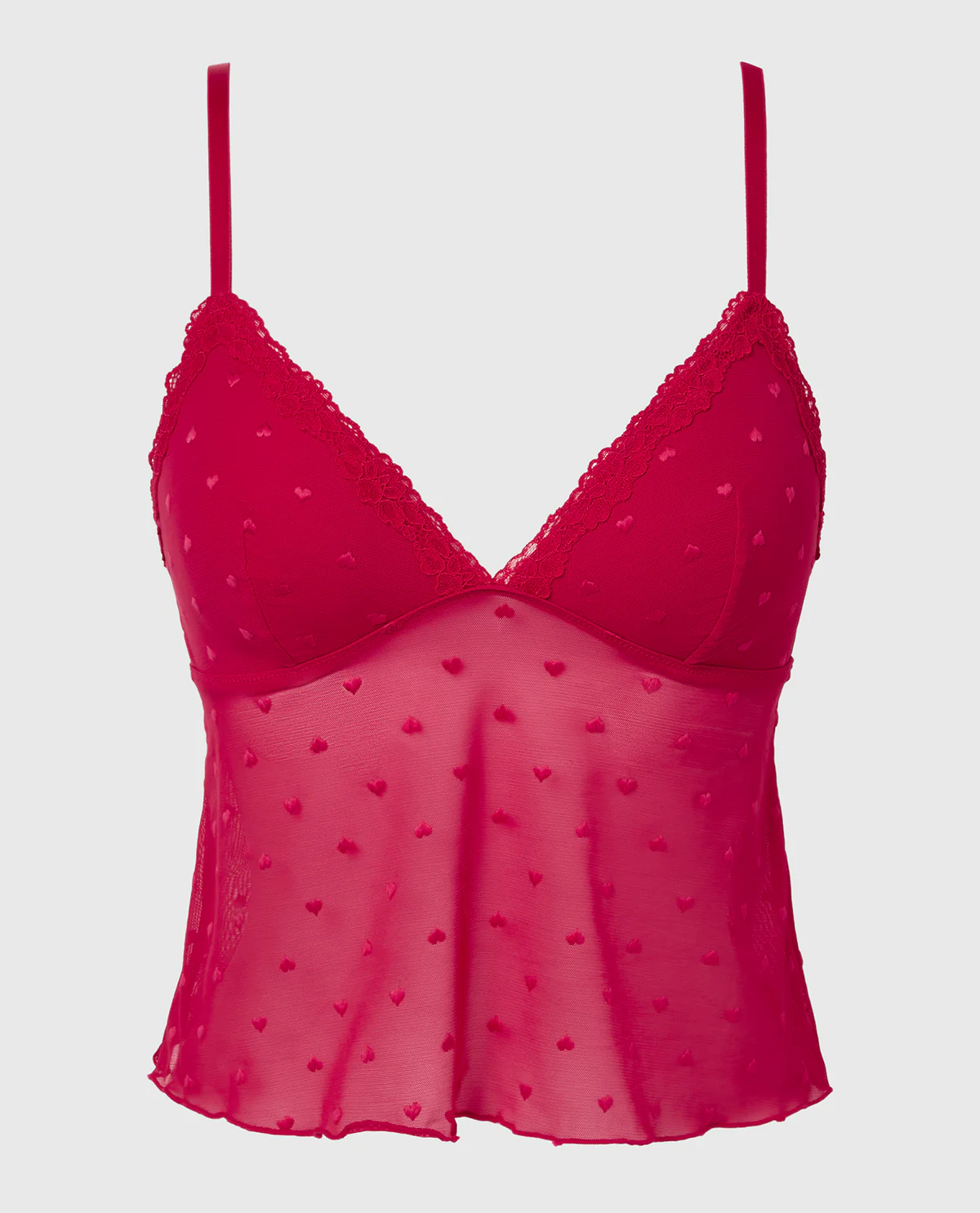 Cami With Heart Mesh And Lace Trim in Crimson - Image 4