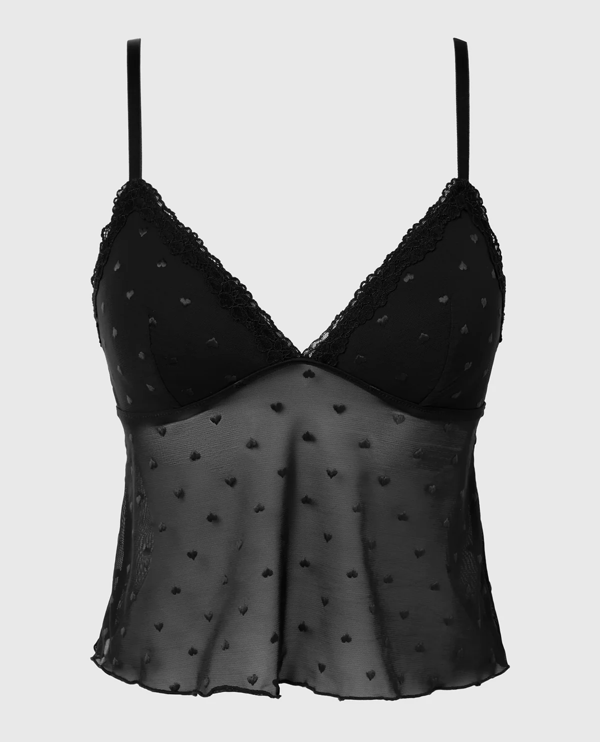 Cami With Heart Mesh And Lace Trim in Tuxedo Black - Image 4