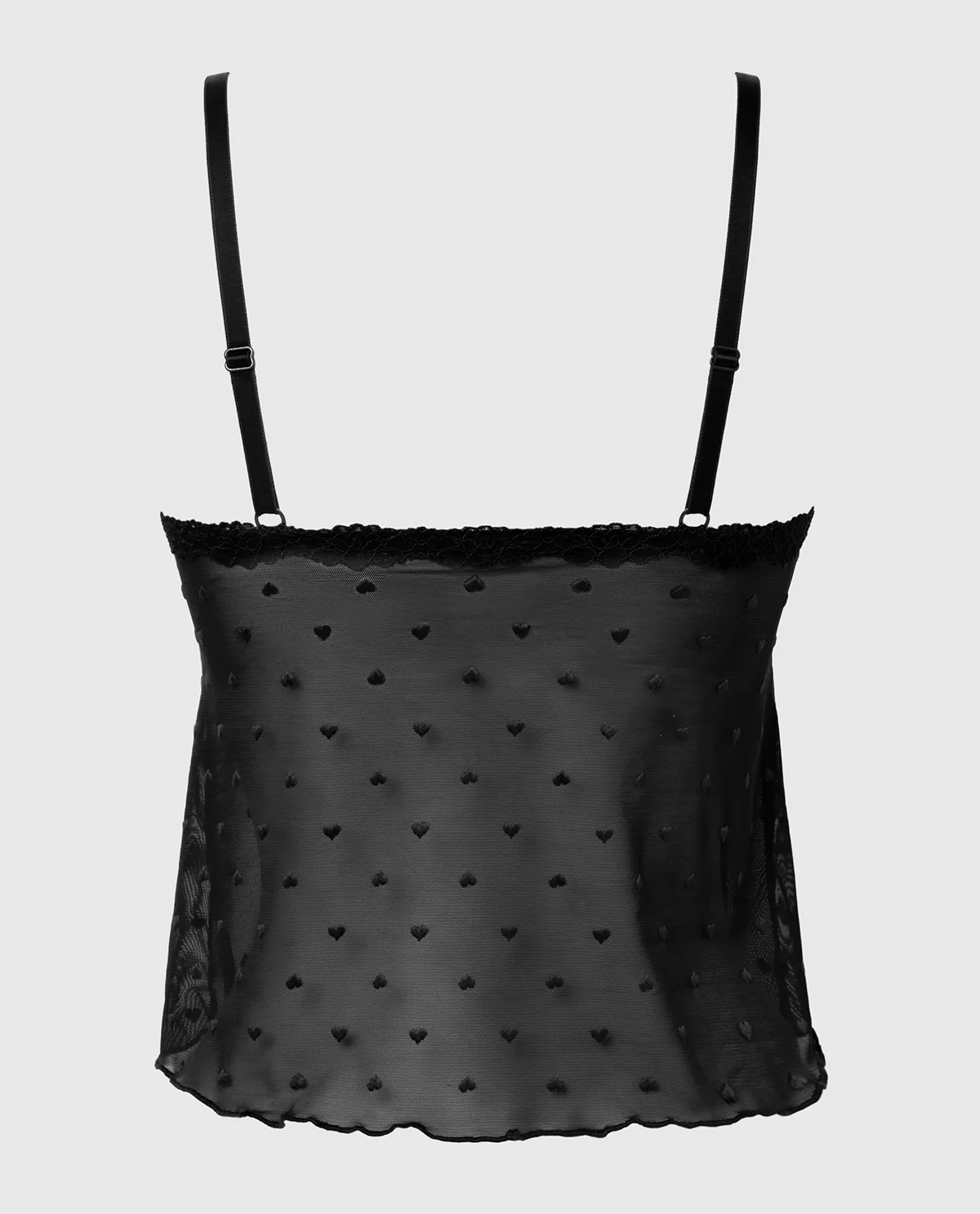 Cami With Heart Mesh And Lace Trim in Tuxedo Black - Image 5