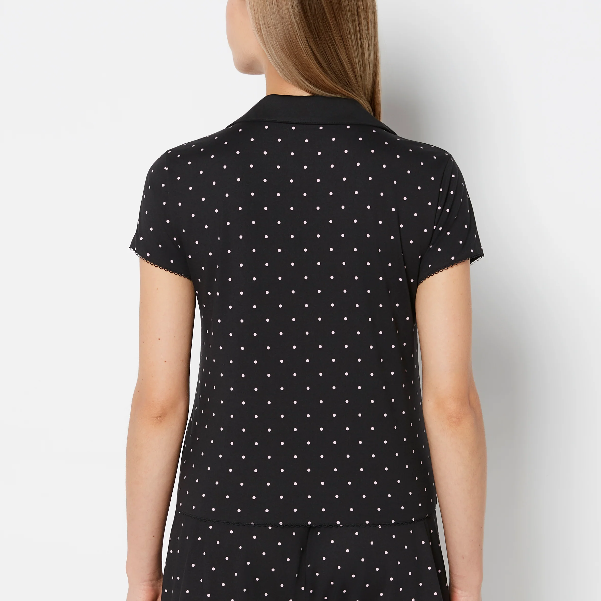 Casual Sleep Jersey Button Up Short Sleeve Top with Picot Trim in Tiny Dot - Image 3