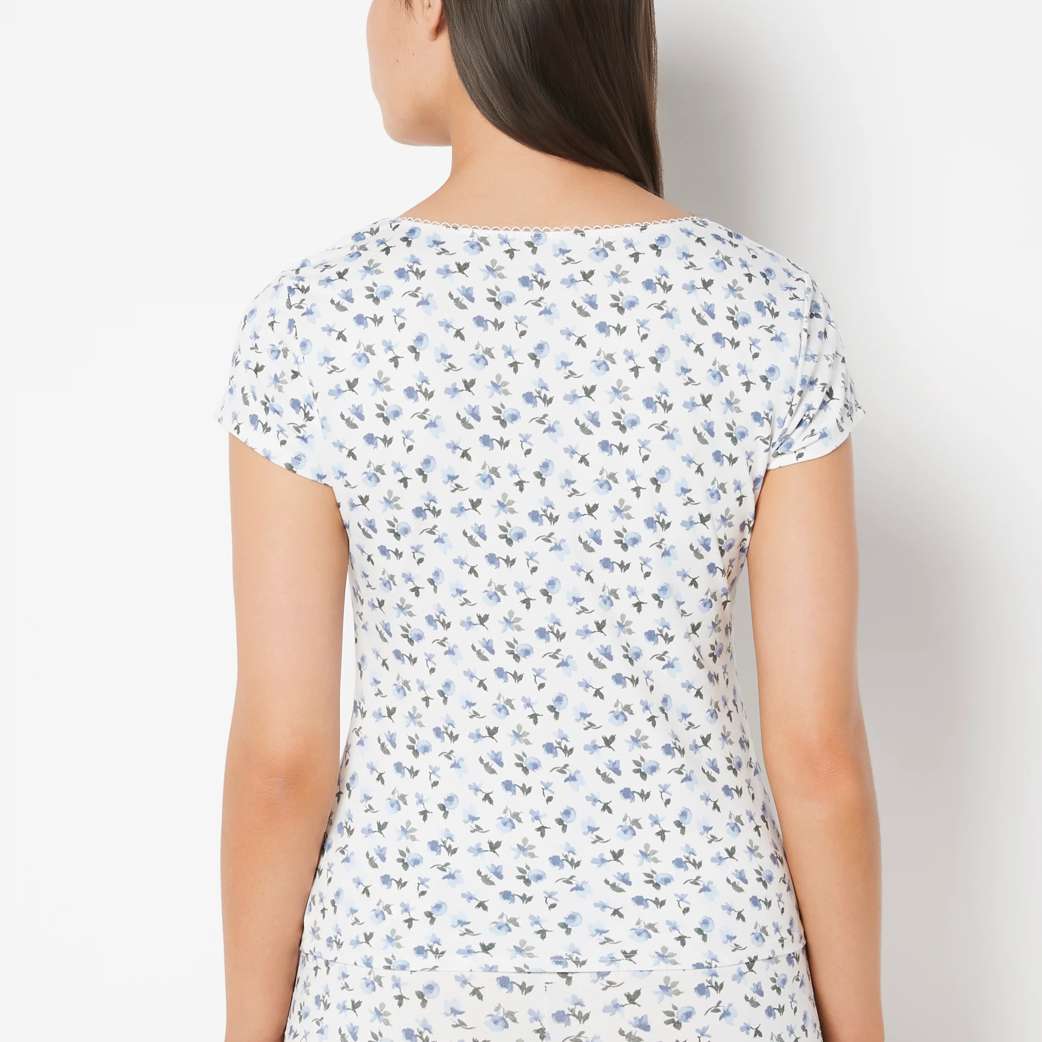 Casual Sleep Jersey V Neck Top With Picot Trim in Breezy Mid Floral - Image 3