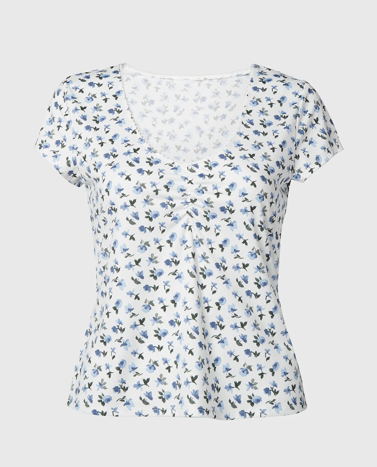 Casual Sleep Jersey V Neck Top With Picot Trim in Breezy Mid Floral - Image 4