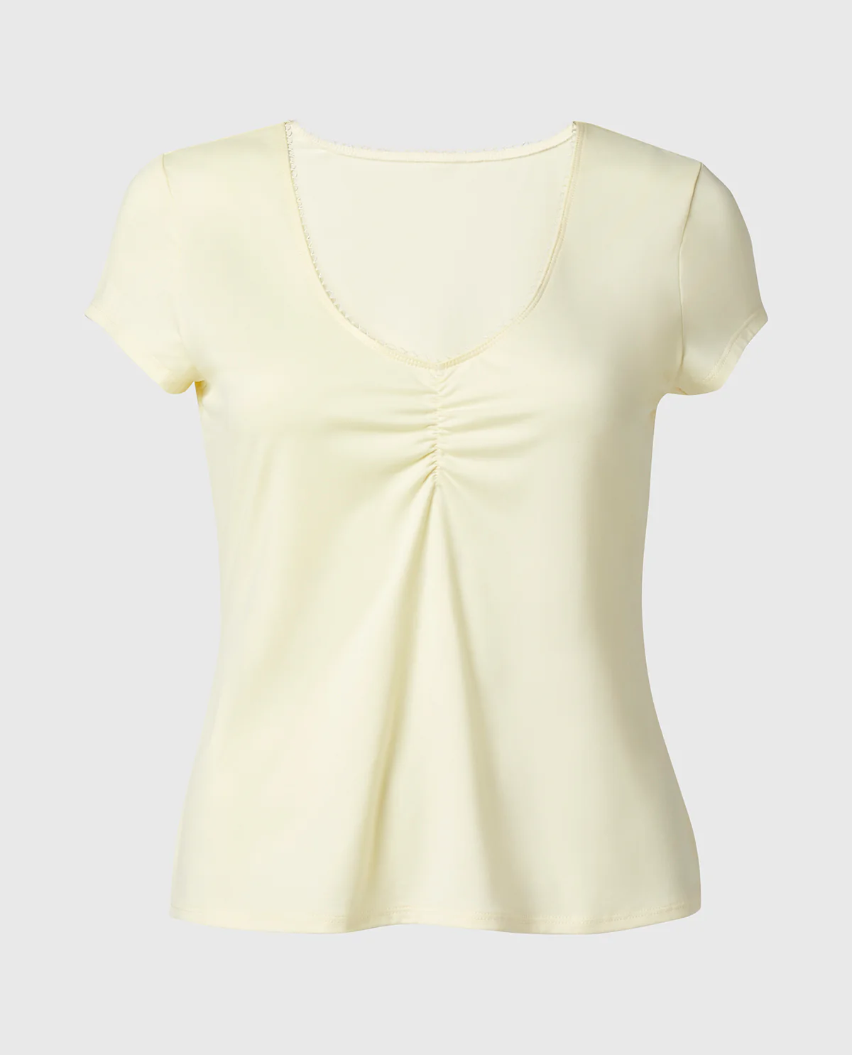 Casual Sleep Jersey V Neck Top With Picot Trim in Lemon Icing - Image 4