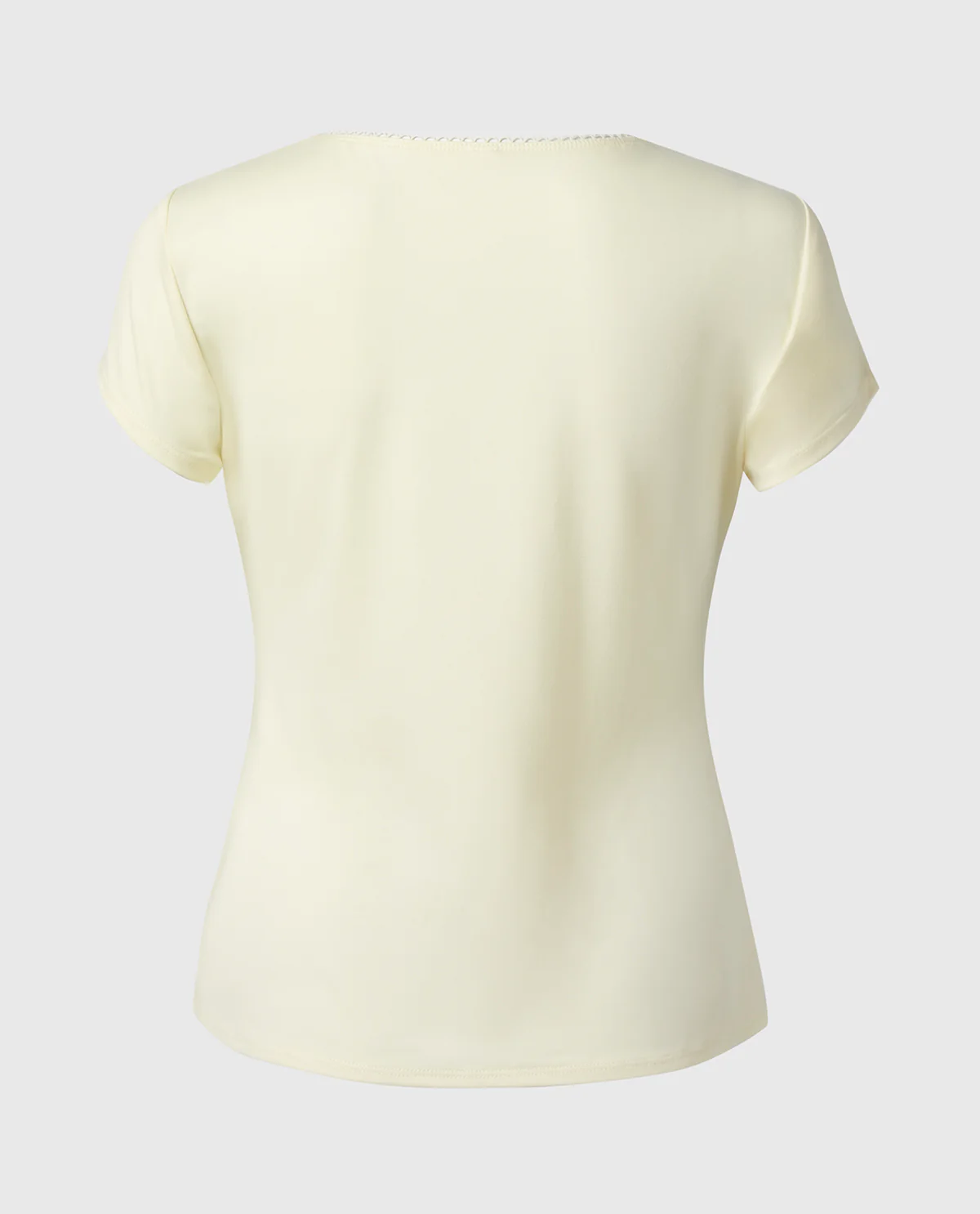 Casual Sleep Jersey V Neck Top With Picot Trim in Lemon Icing - Image 5