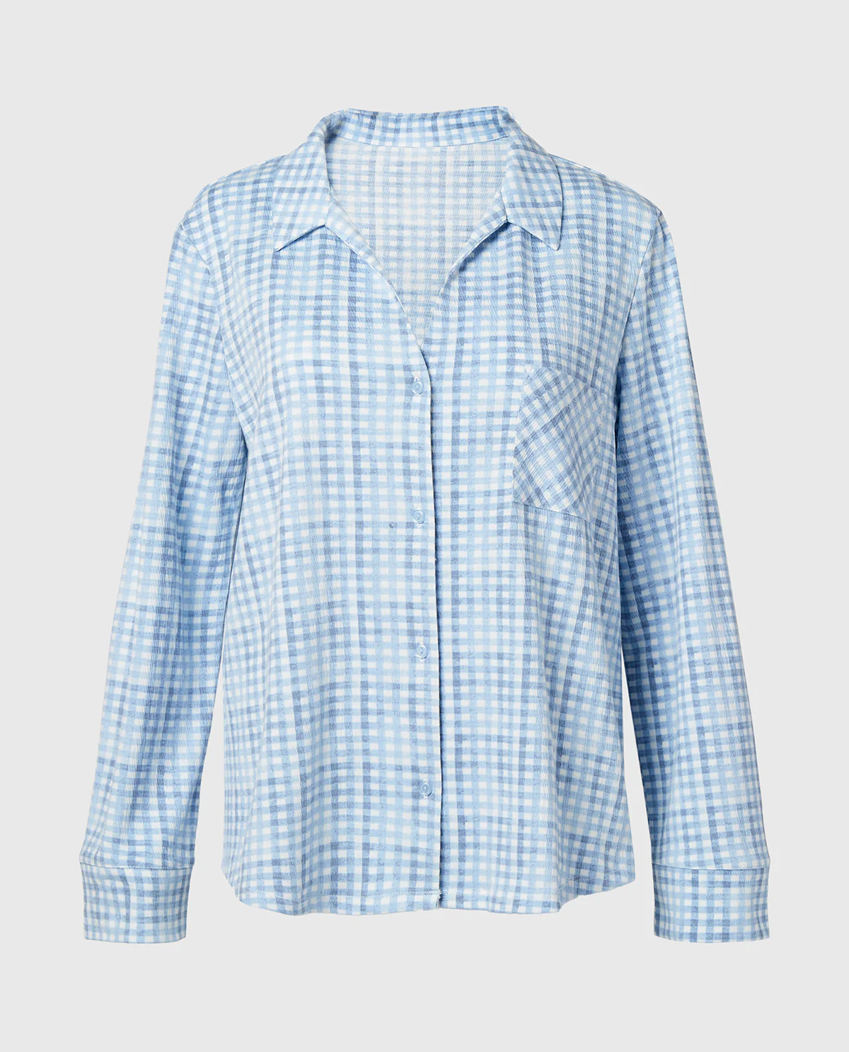 Casual Sleep Long Sleeve Button Down in a Textured Knit in Breezy Gingham - Image 4