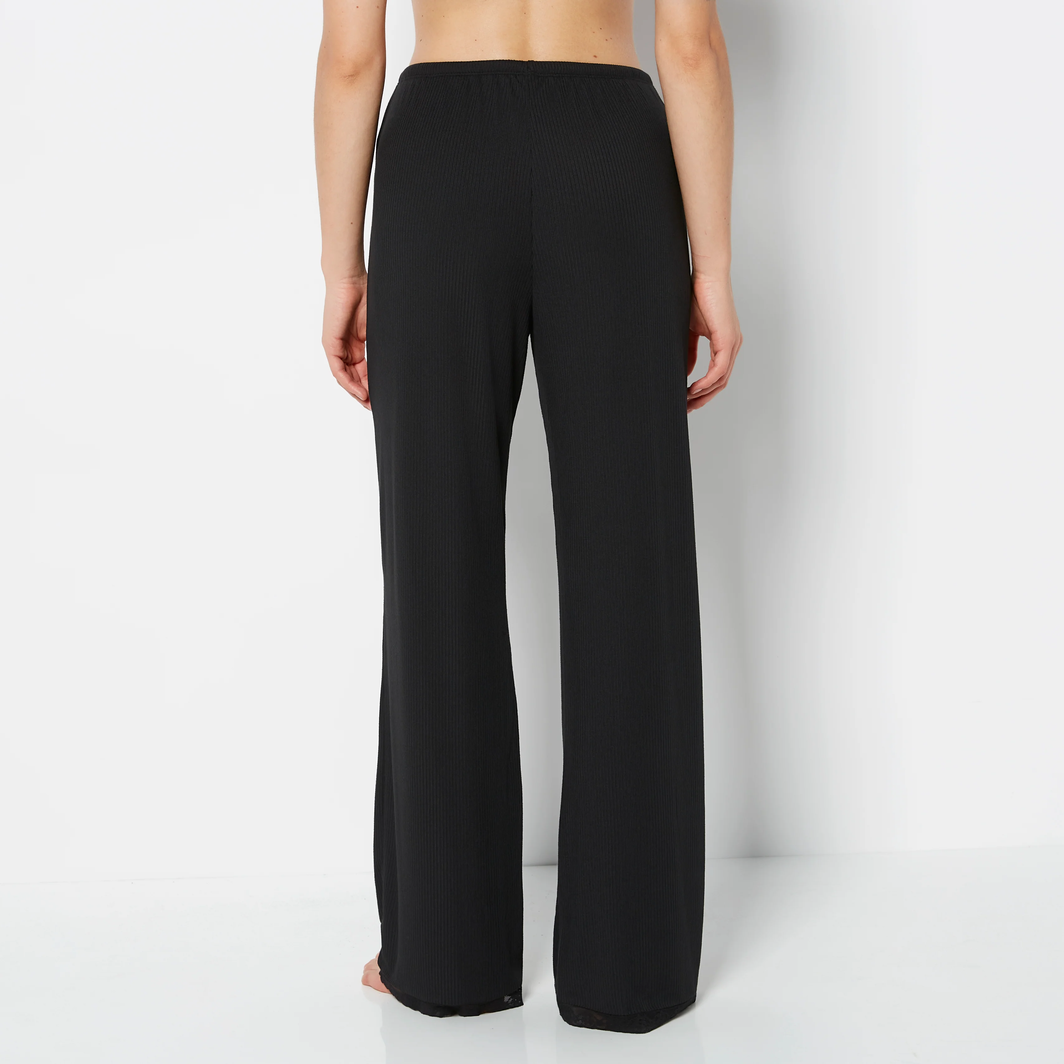 Casual Sleep Ribbed Pant With Picot Trim in Tuxedo Black - Image 3