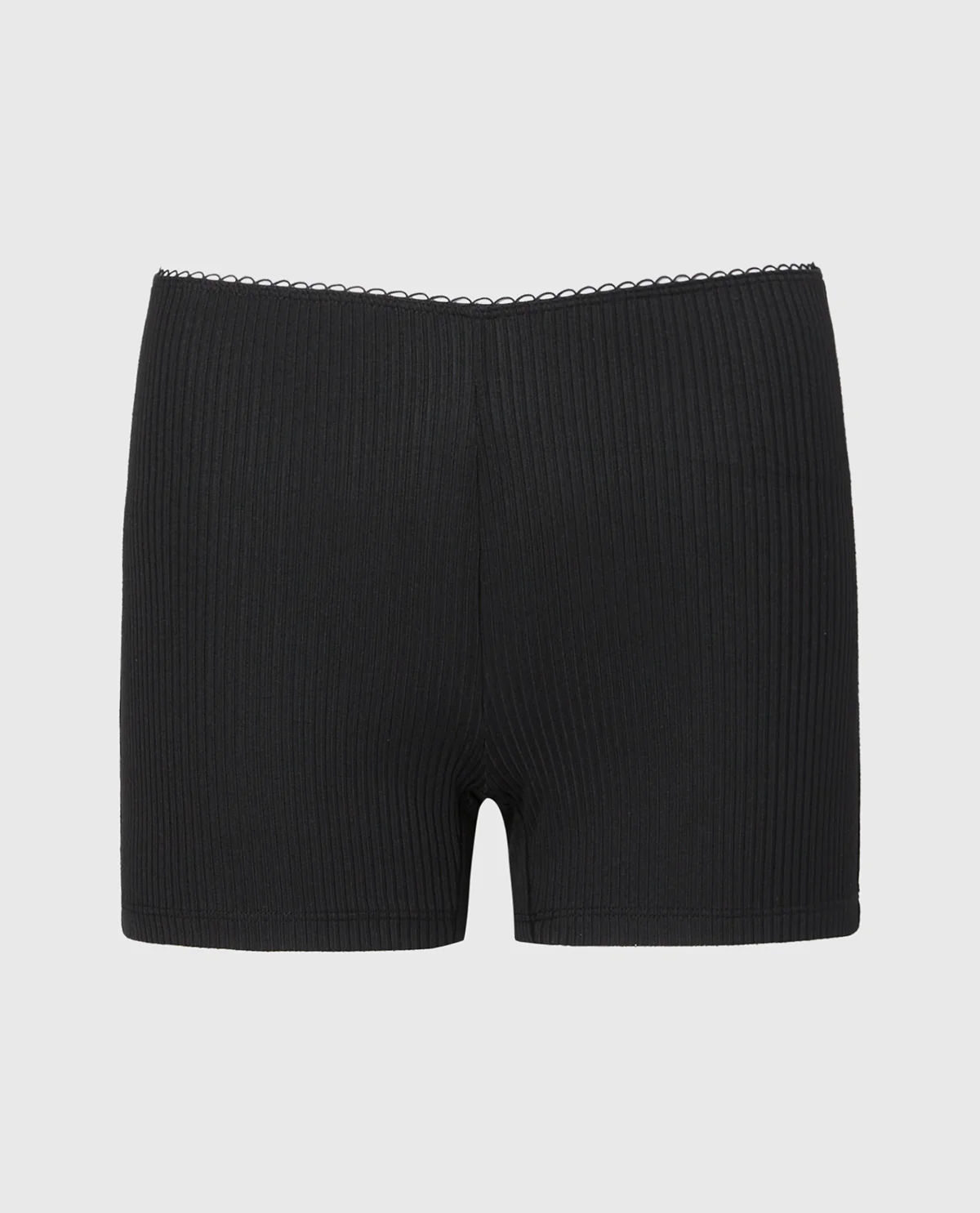 Casual Sleep Ribbed Short With Picot Trim in Tuxedo Black - Image 4