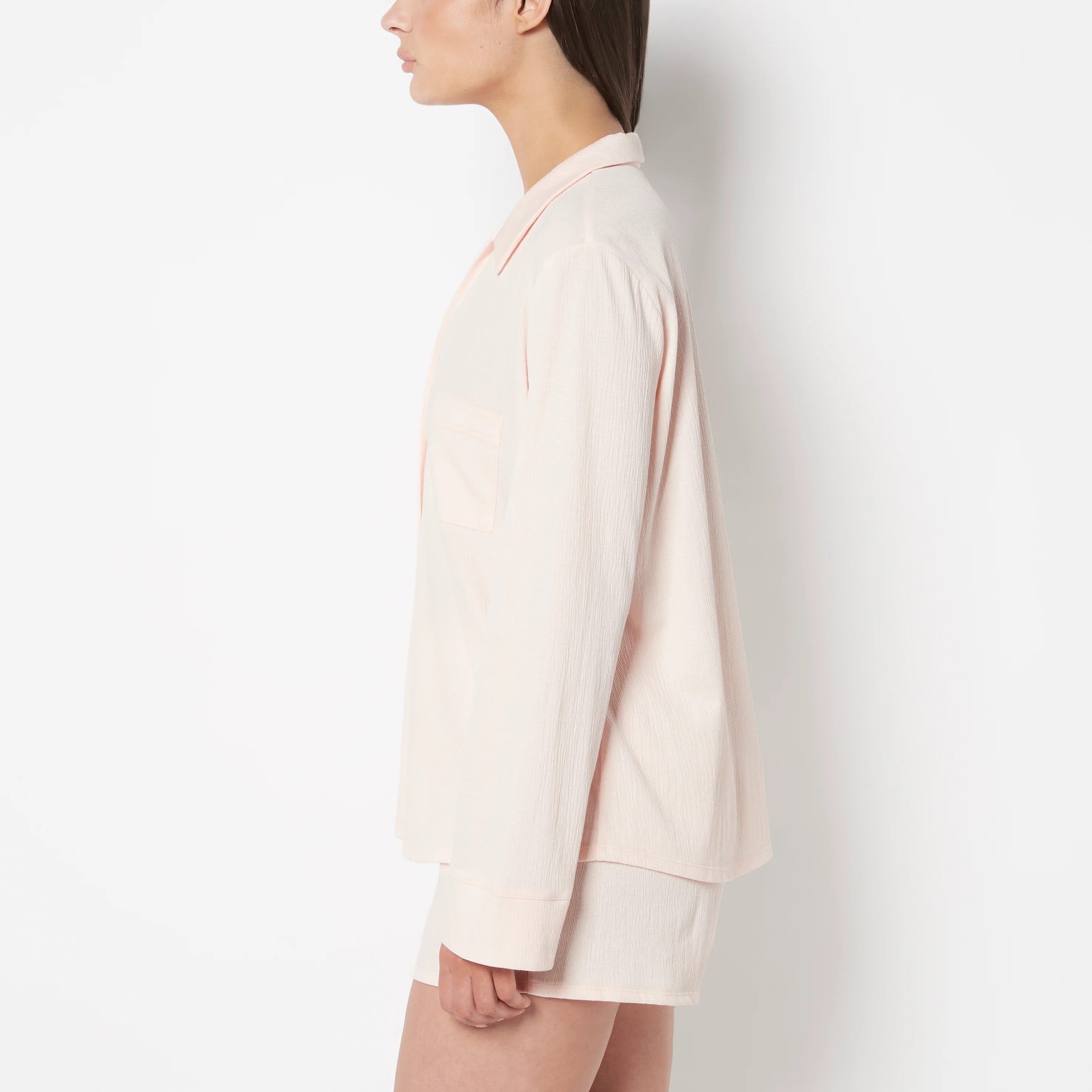 Casual Sleep Textured Knit Long Sleeve Button Down in Pearl Blush - Image 2