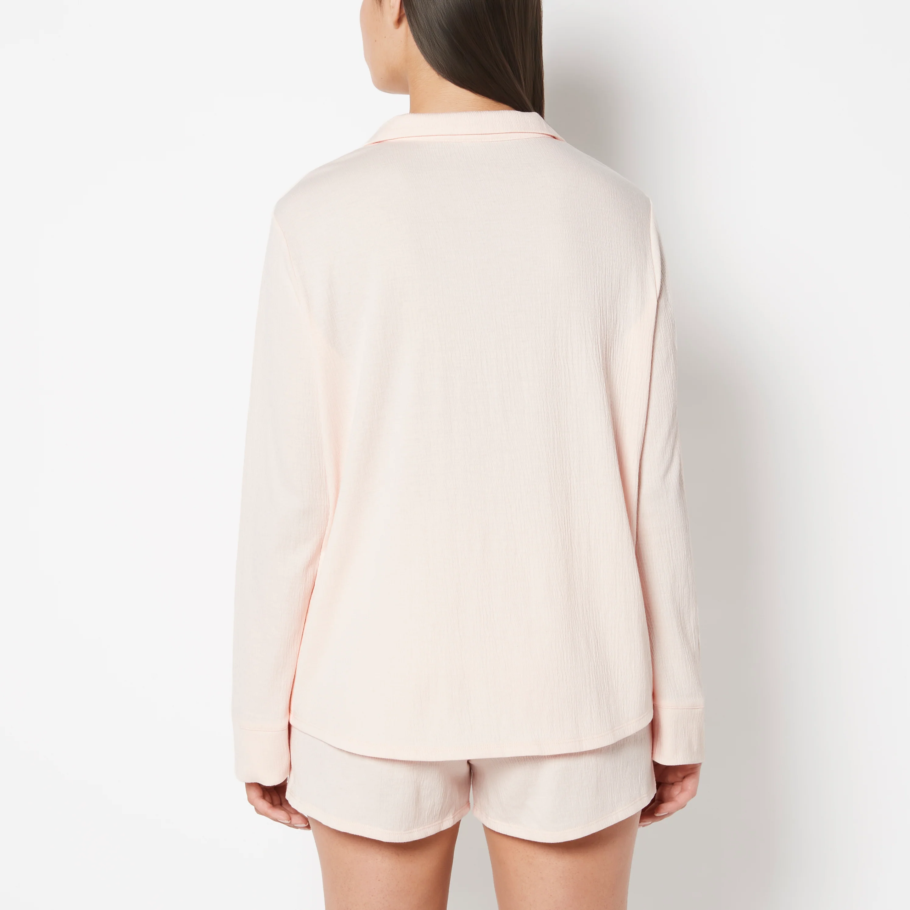 Casual Sleep Textured Knit Long Sleeve Button Down in Pearl Blush - Image 3