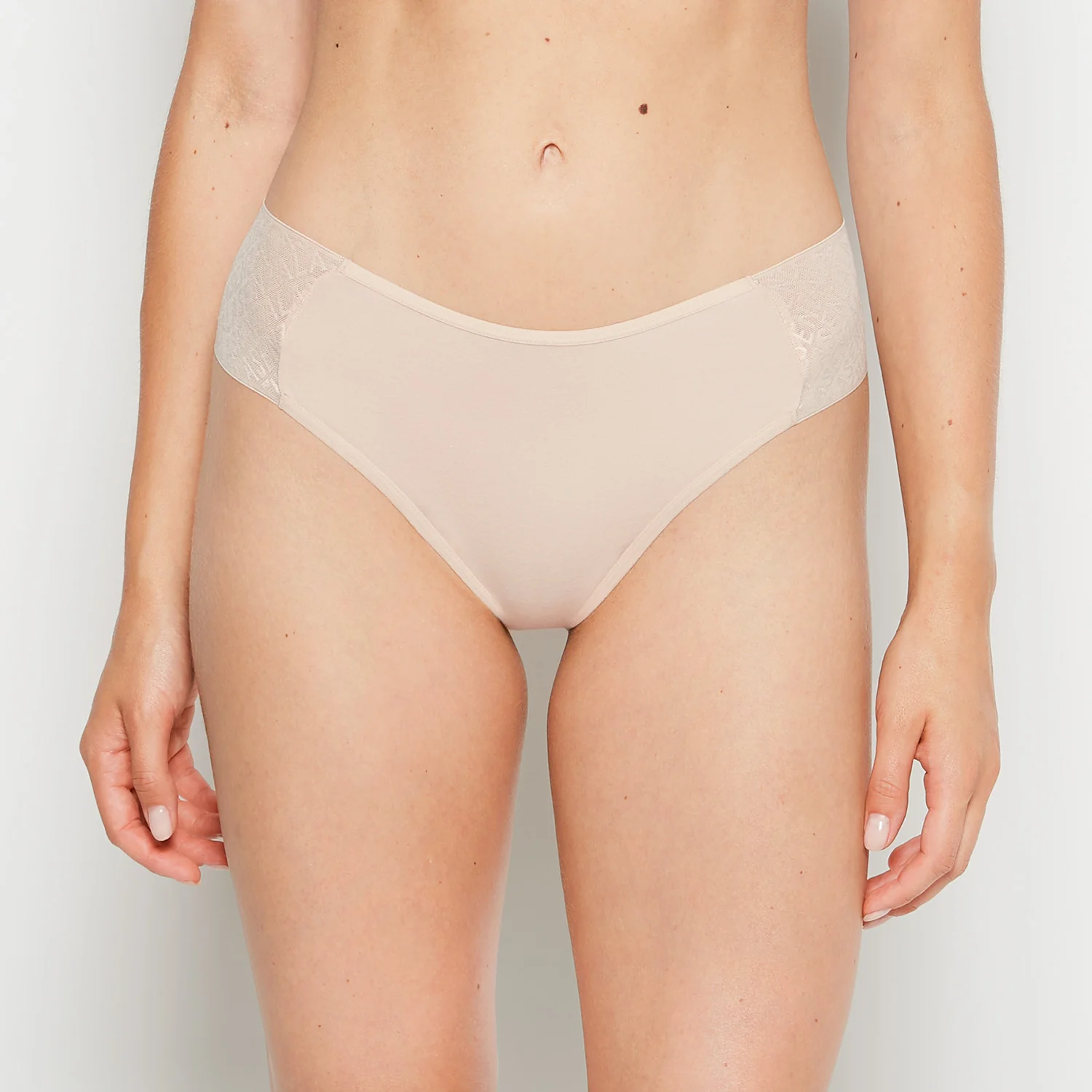 Cheeky Thong Panty with Logo in Cameo Rose