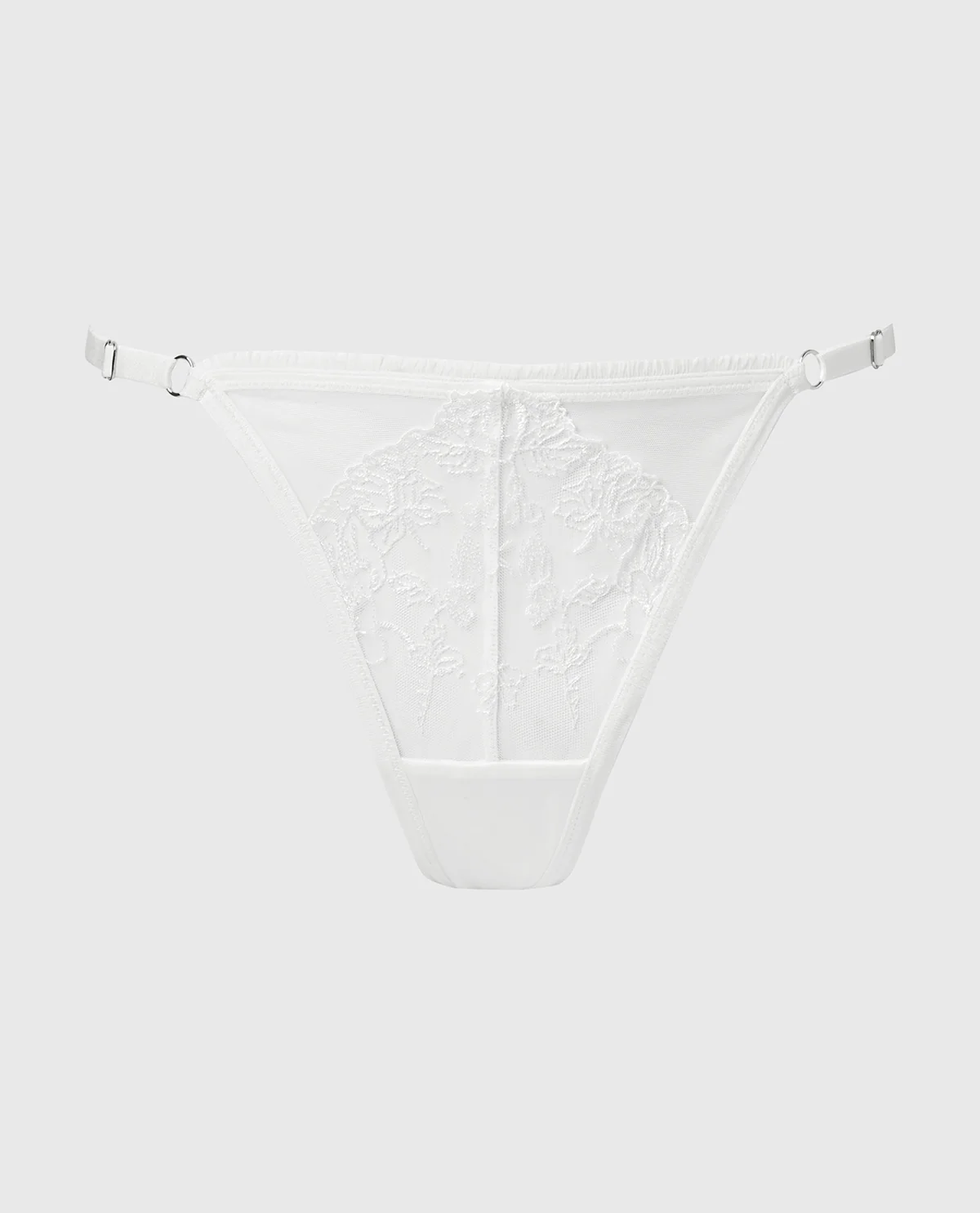 Designer Collection High Leg String Thong With Breezy Embroidery In Ivory - Image 4