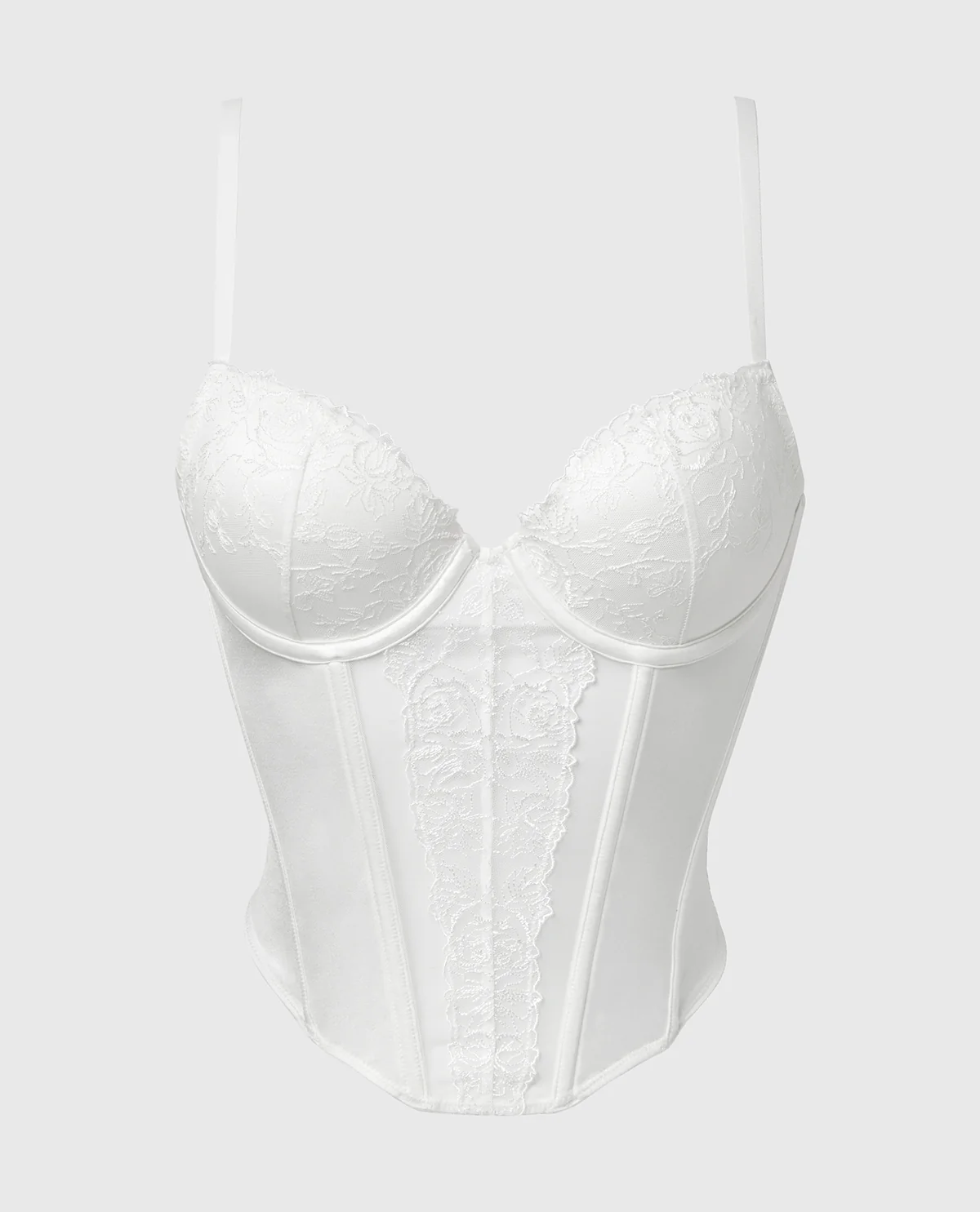 Designer Collection Lightly Lined Demi Bustier With Breezy Embroidery In Ivory - Image 4