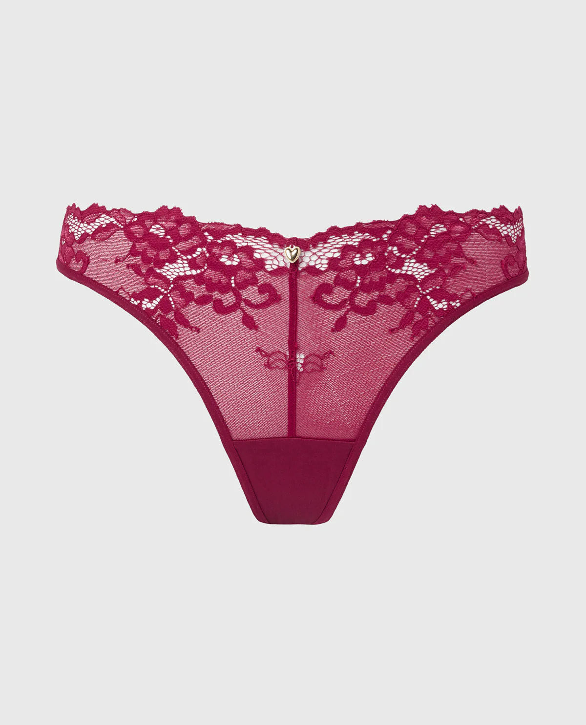 Diva Thong Panty with Romantic Lace in Plum Rose - Image 4