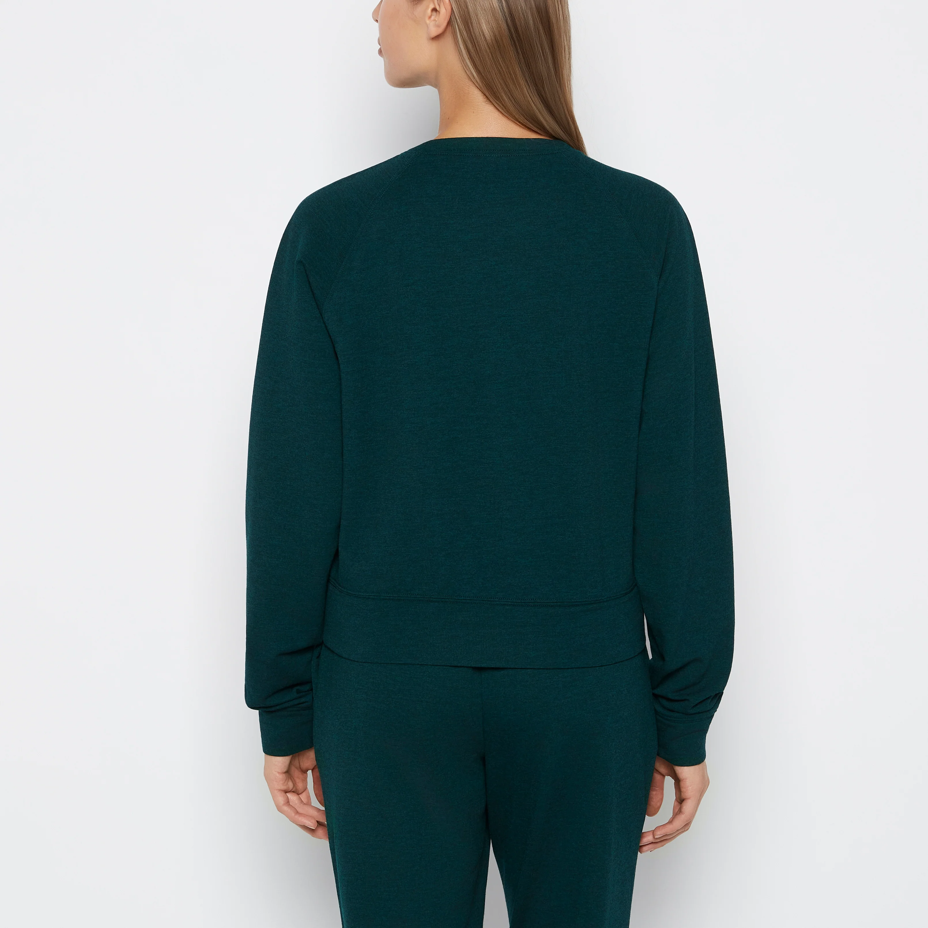 French Terry Crew Neck Sleep Top in Emerald Green Heather - Image 3