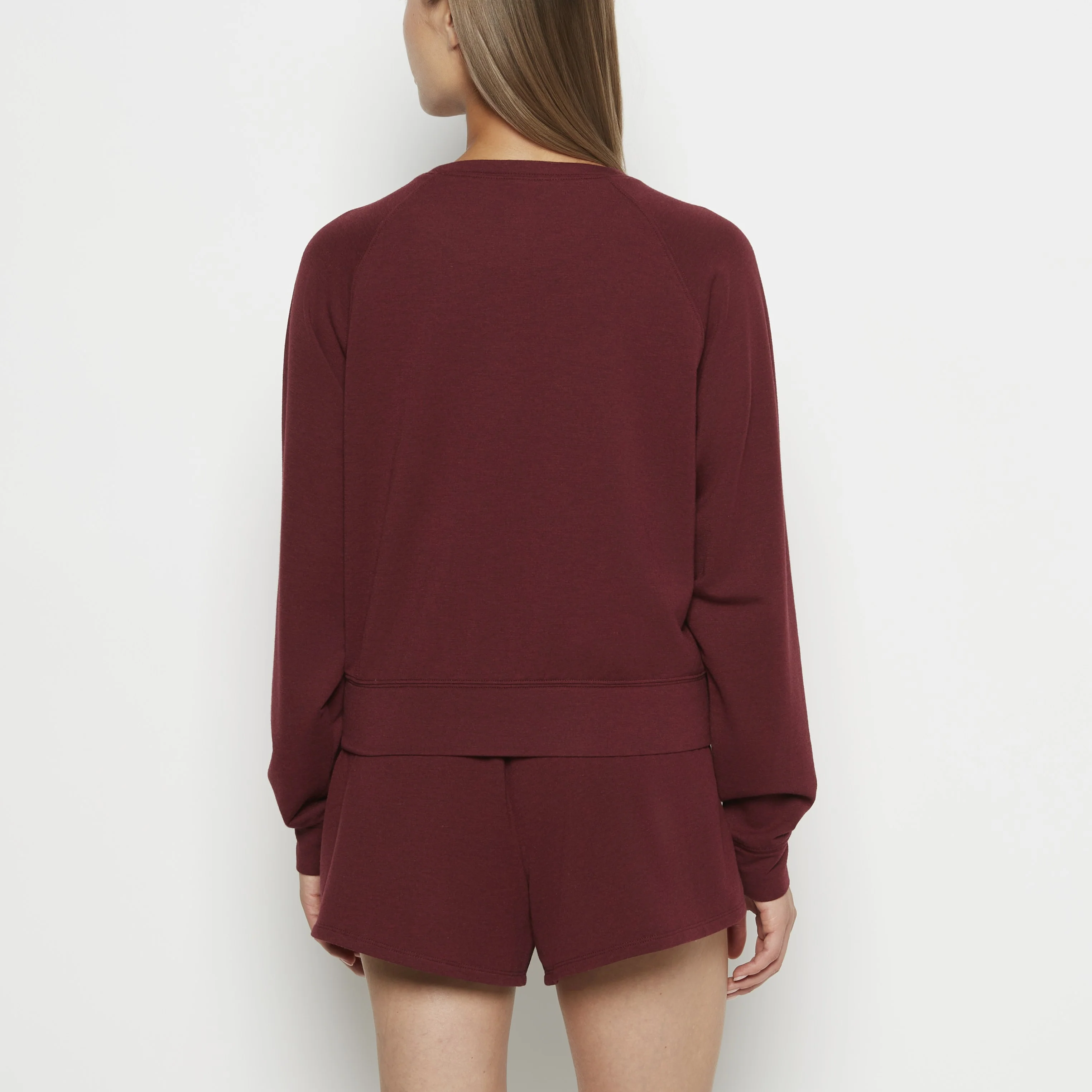French Terry Crew Neck Sleep Top in Russian Ruby Heather - Image 3