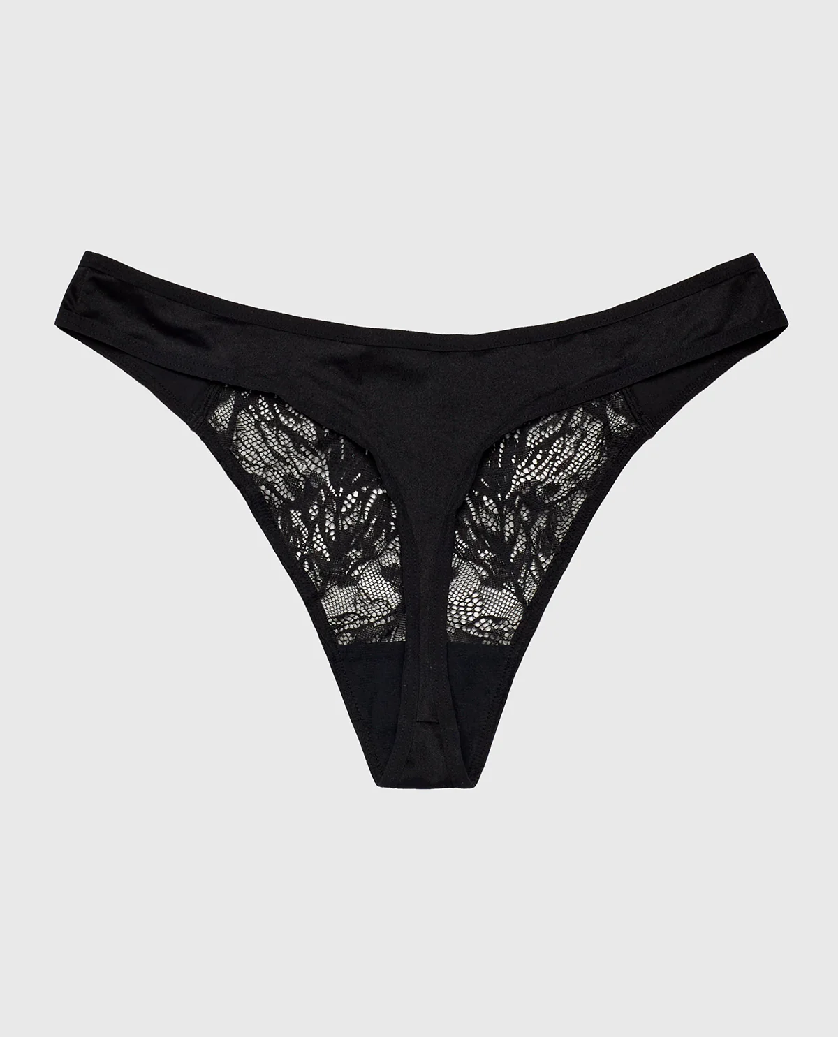 High Leg Lace Thong Panty in Tuxedo Black - Image 5