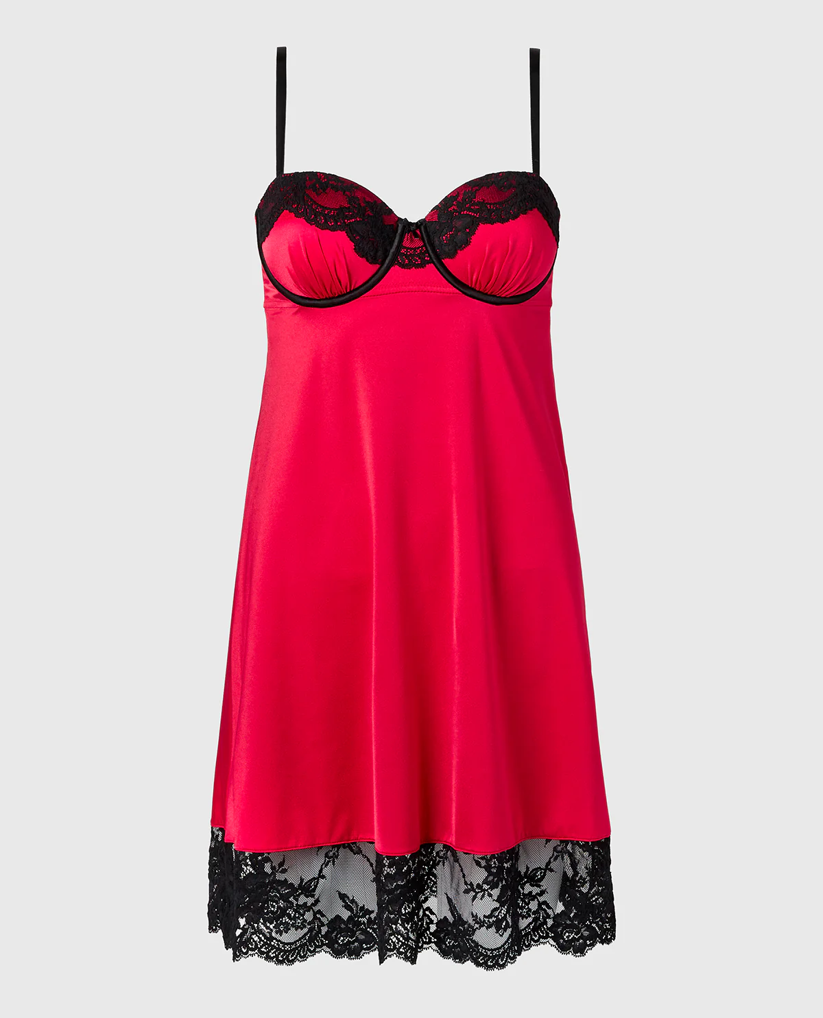 High Shine Microfiber Slip With Opulent Lace in Crimson - Image 4