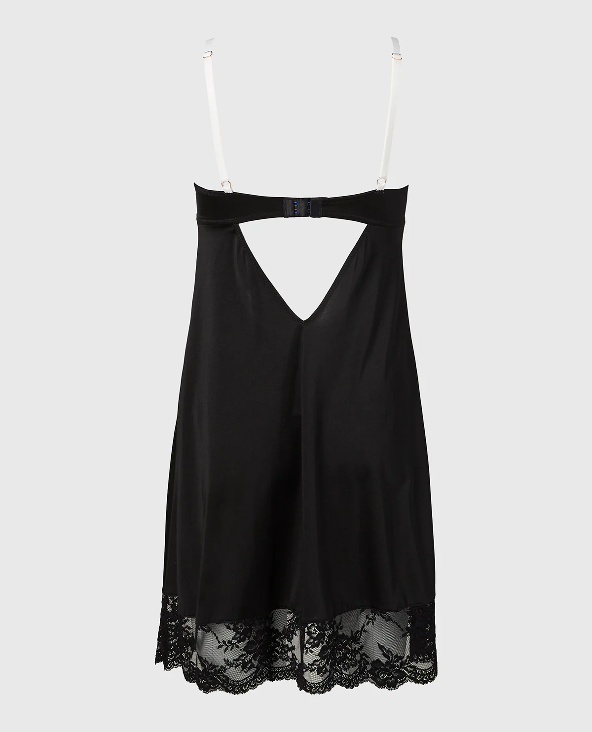 High Shine Microfiber Slip With Opulent Lace in Tuxedo Black - Image 5