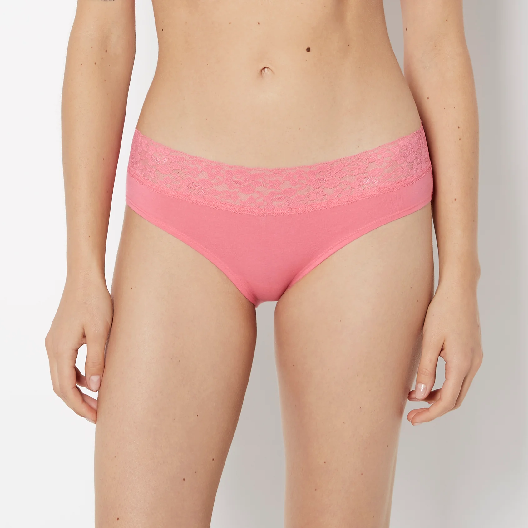 Hipster Cotton Panty With Lace Trim in Hot Pink