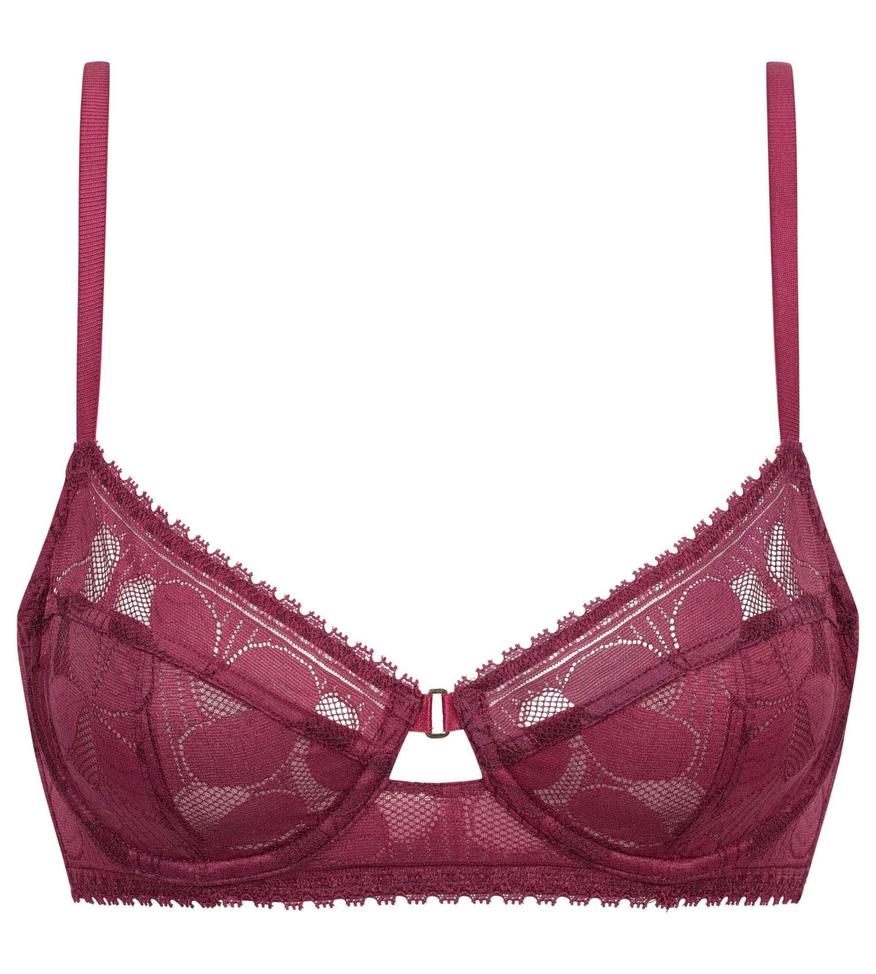 Lace Art Flowers Underwired Push-Up Bra in Beaujolais