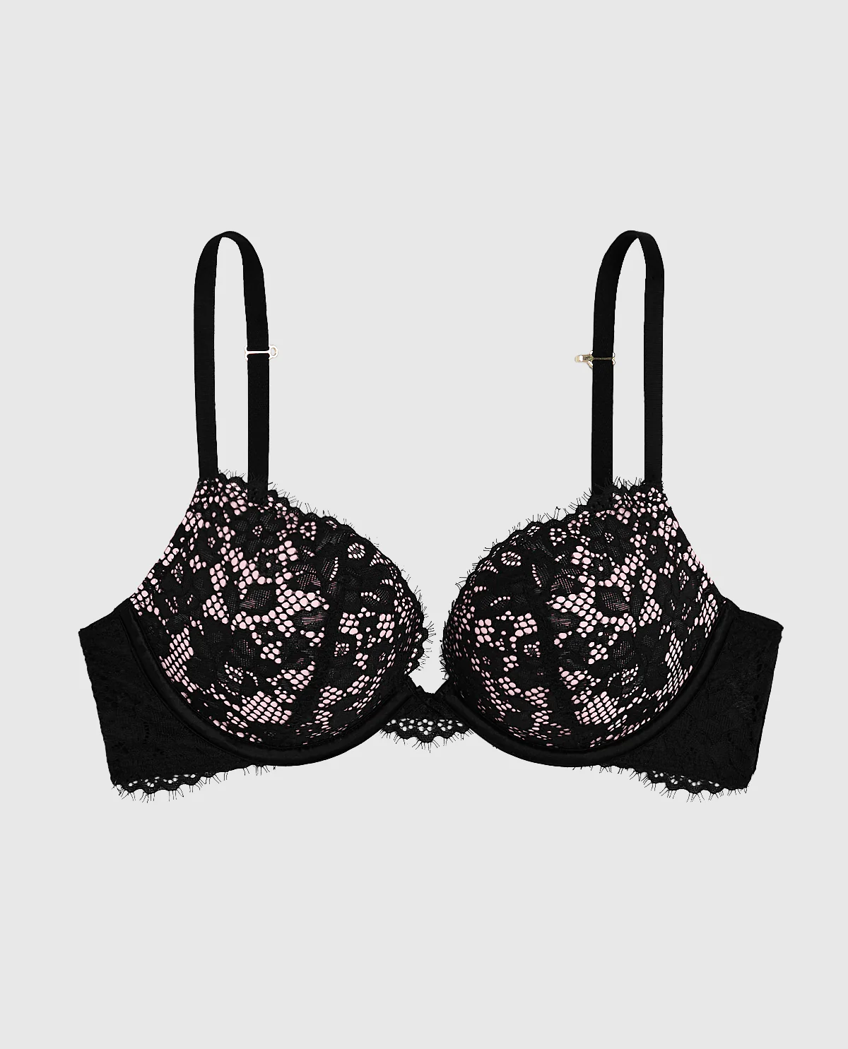 Lace Push Up Bra in Black and Pink - Image 5