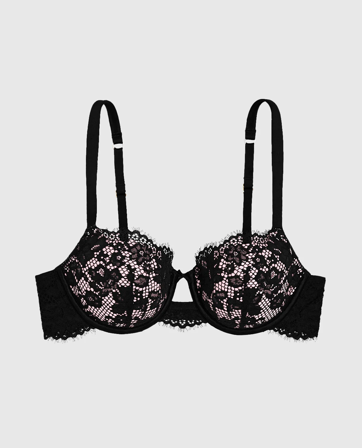 Lightly Lined Balconette Bra with Lace in Black - Image 5