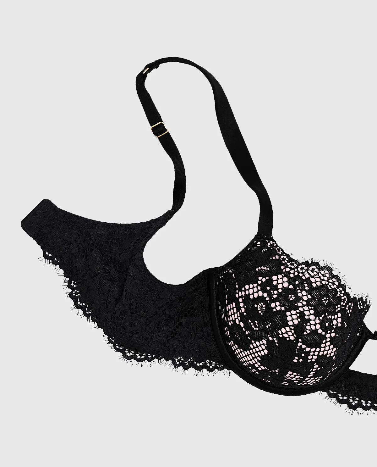 Lightly Lined Balconette Bra with Lace in Black - Image 6