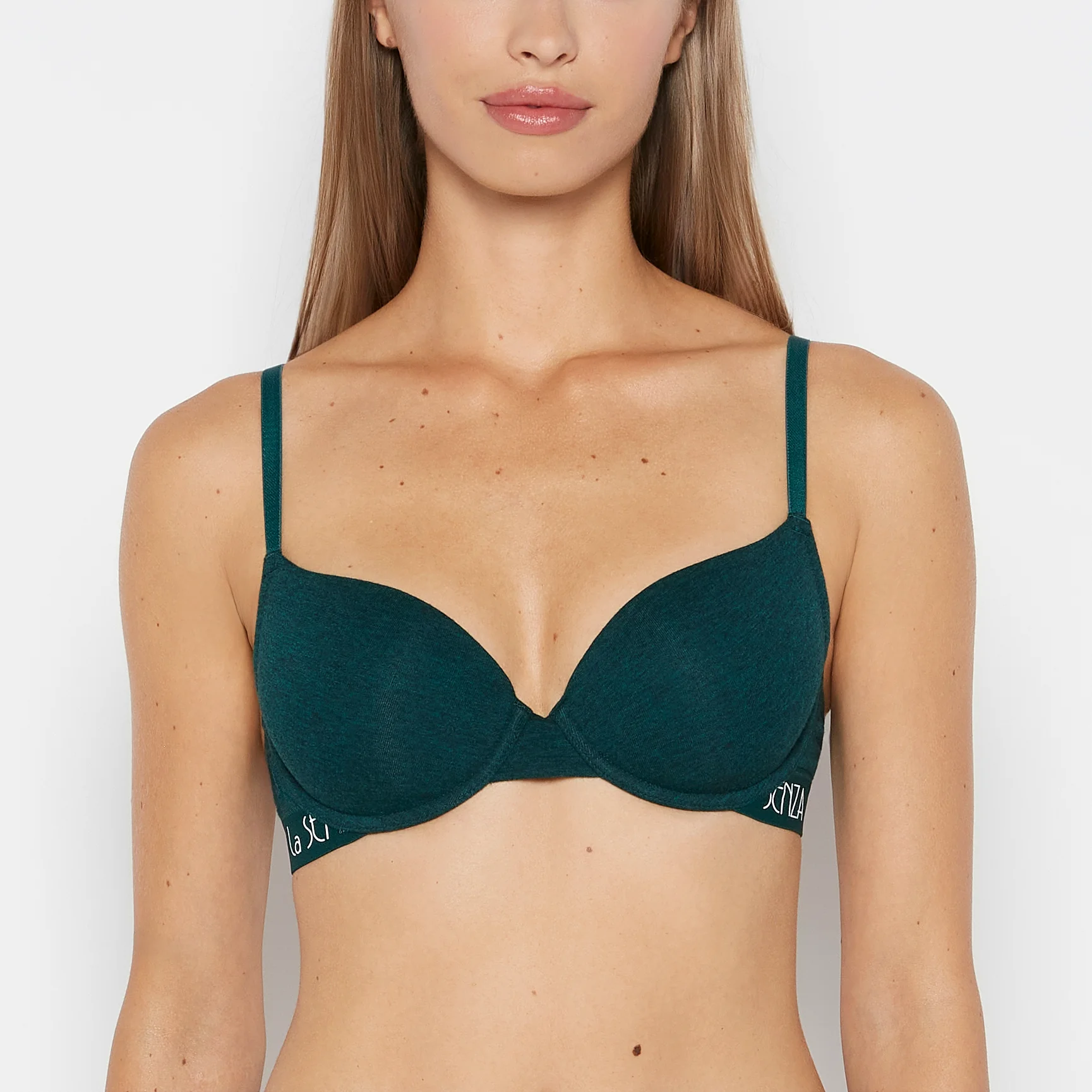 Lightly Lined demi bra with art deco logo in Emerald Green Heather