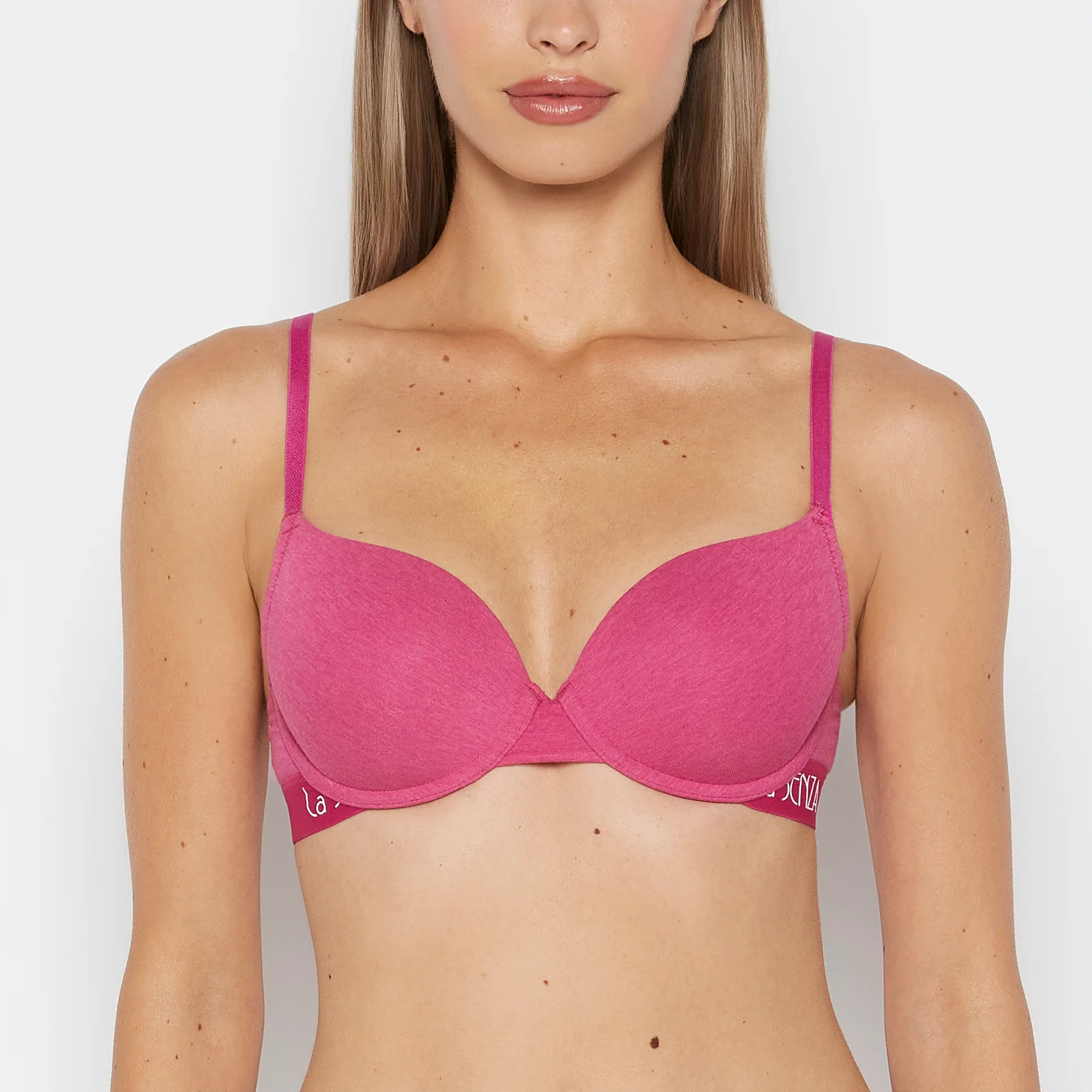 Lightly Lined demi bra with art deco logo in Fuchsia Red Heather