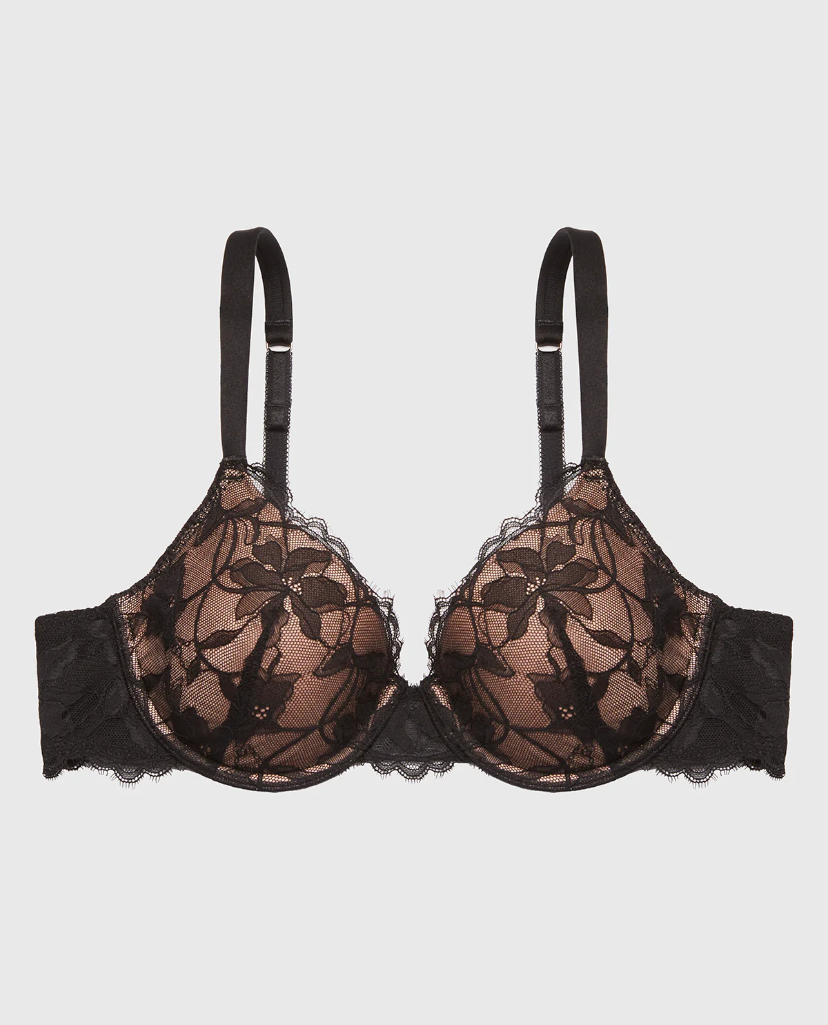 Lightly Lined Full Coverage Bra with Afterglow Lace in Tuxedo Black w/ Evening Blush - Image 4