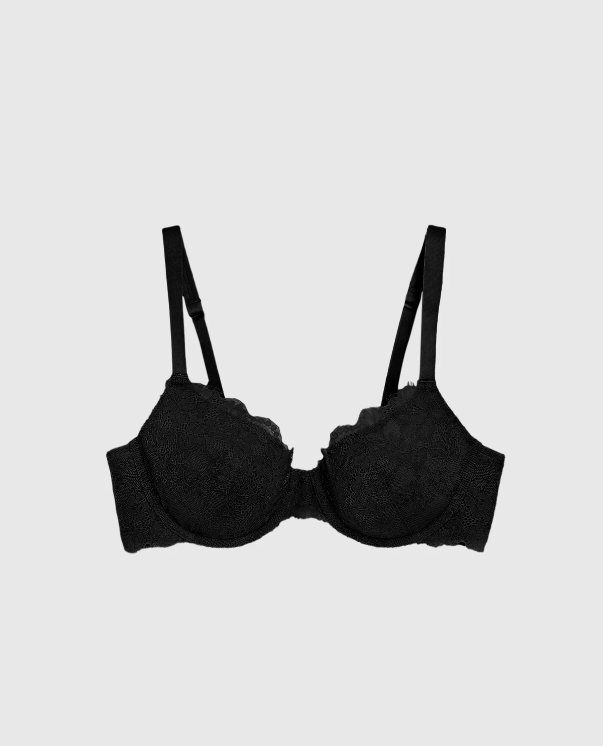 Lightly Lined Full Coverage Bra with Allover Lace in Black - Image 4