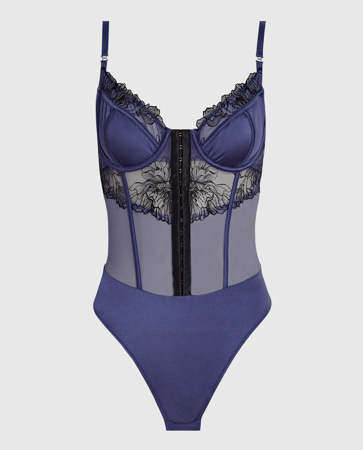 Lightly Lined Lace Bodysuit in Dusk Blue - Image 4