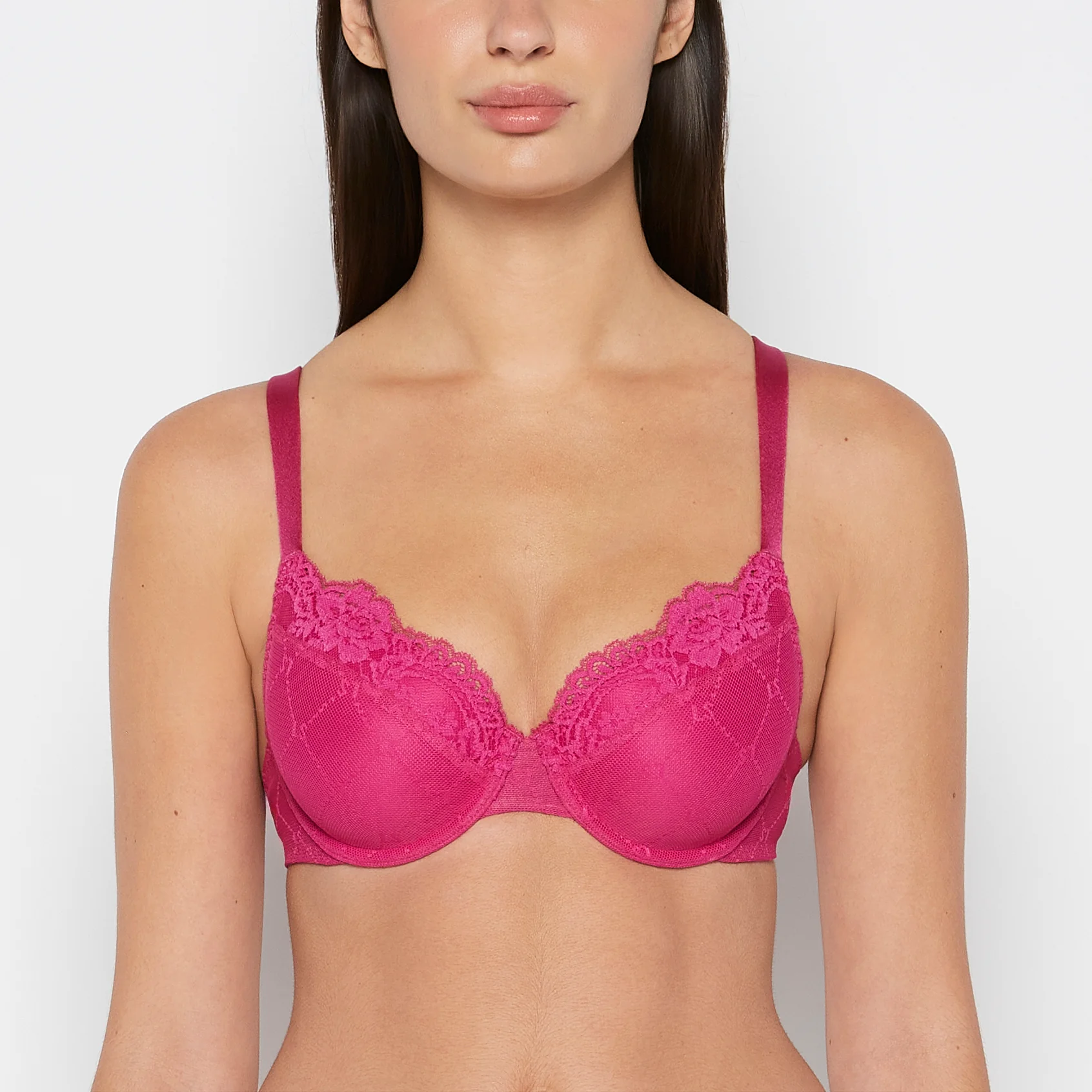 Lightly Lined Mesh Perfect Coverage Bra in Fuchsia Red
