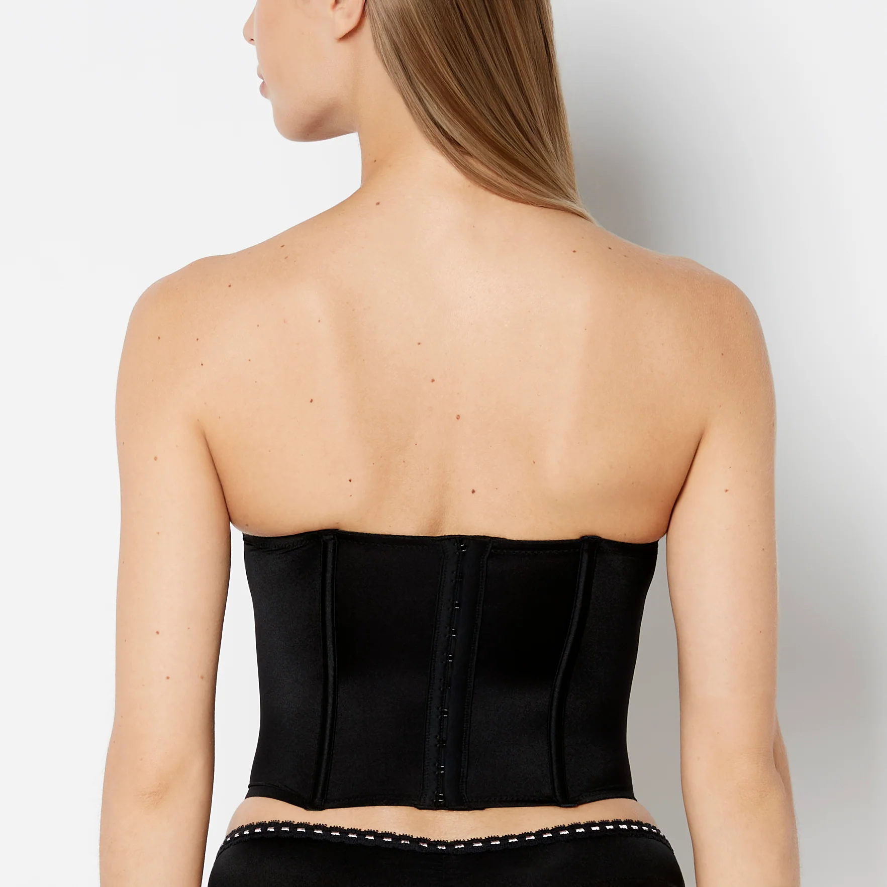 Lightly Lined Microfiber Bustier with Ribbon Detailing in Tuxedo Black - Image 6