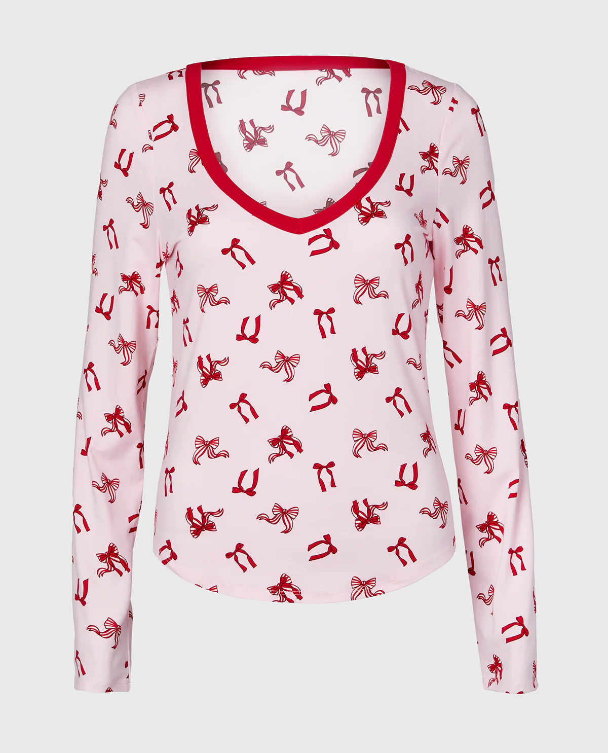 Long sleeve brushed jersey v-Neck top in Big Sweet Bows - Image 4