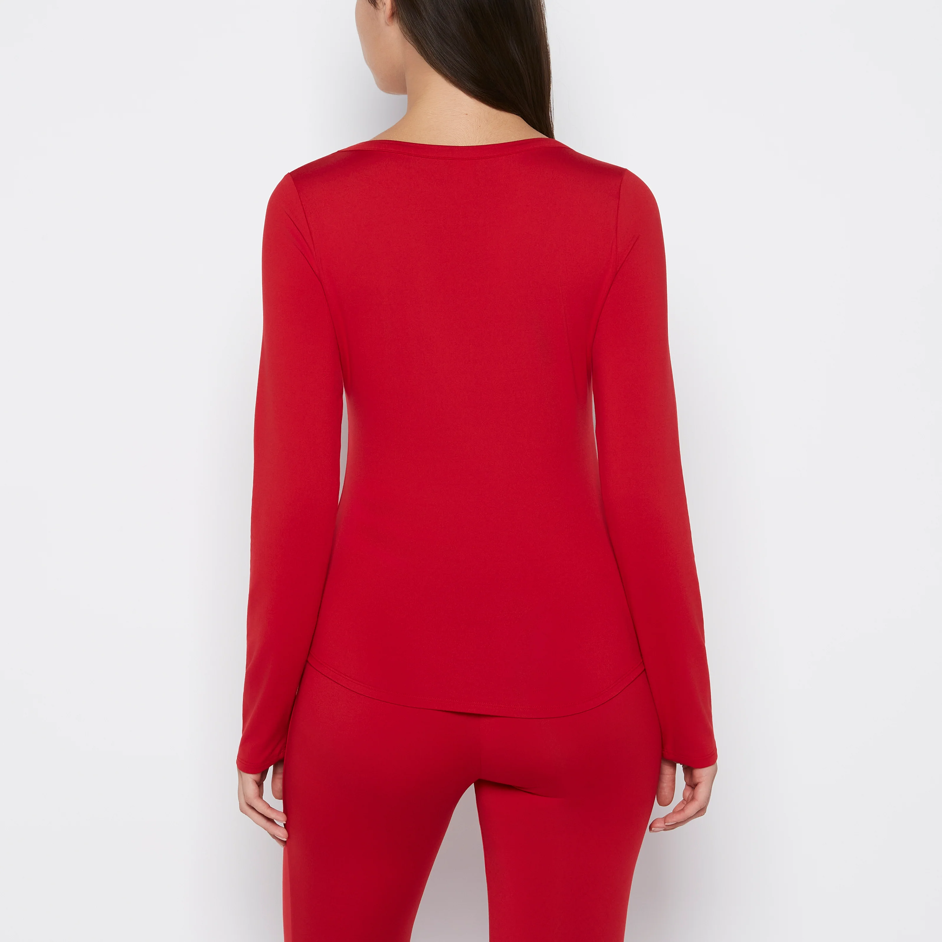 Long sleeve brushed jersey v-Neck top in Crimson - Image 3
