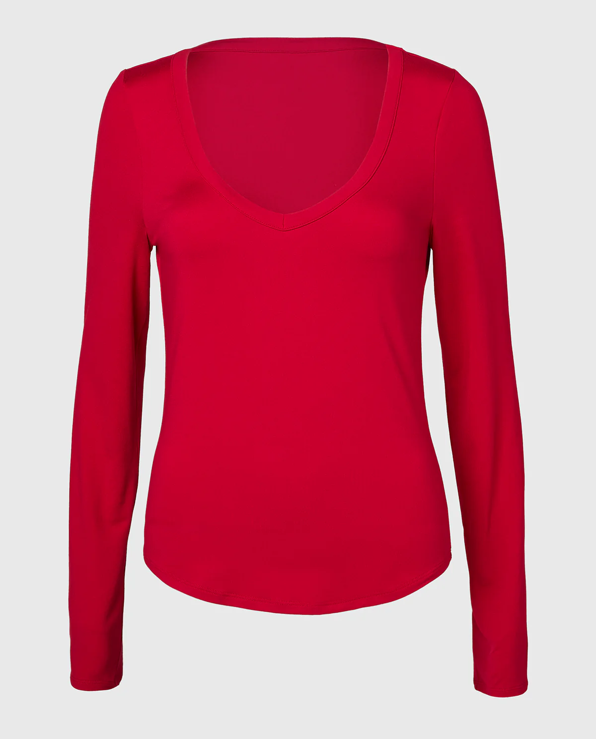 Long sleeve brushed jersey v-Neck top in Crimson - Image 4