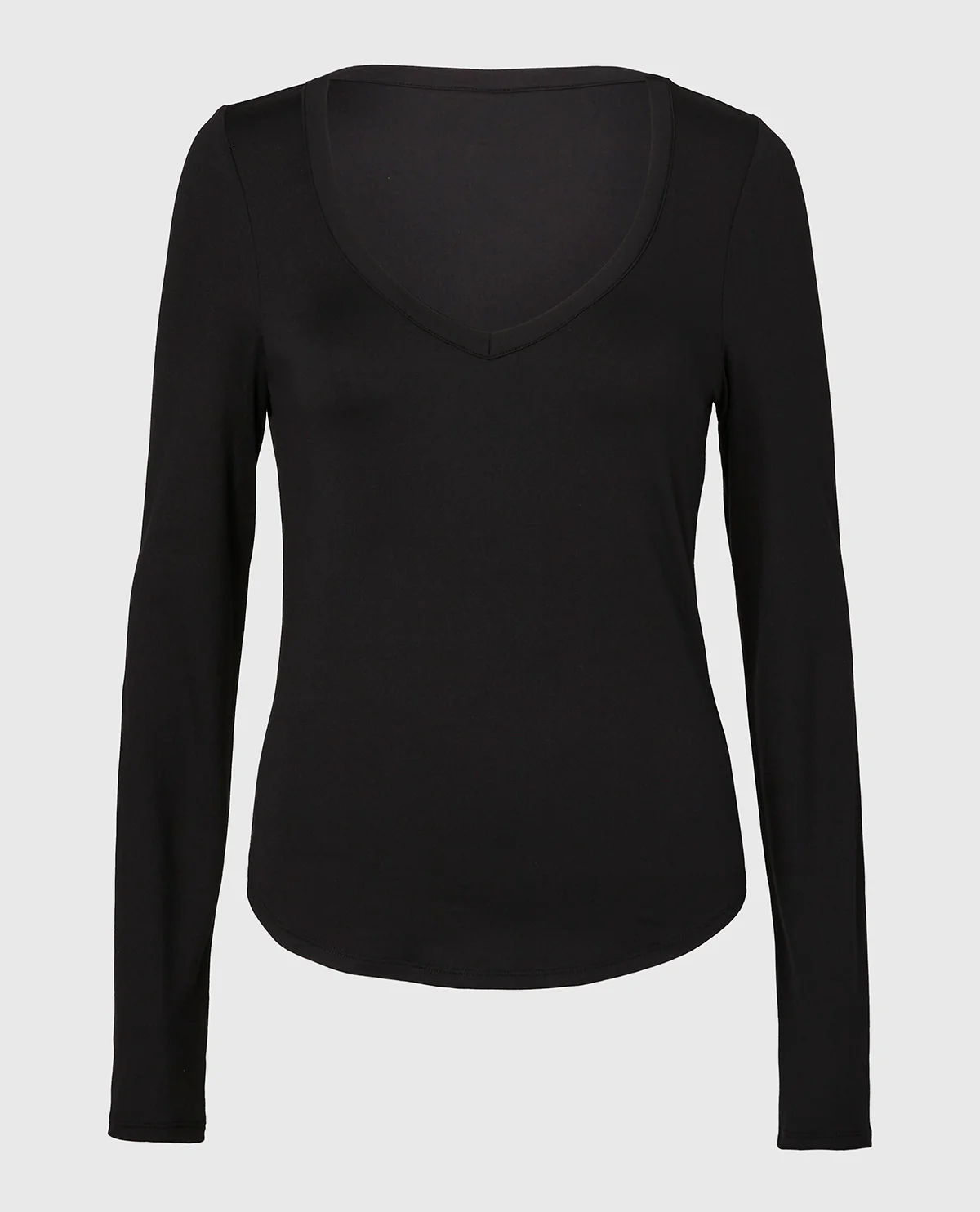 Long sleeve brushed jersey v-Neck top in Tuxedo Black - Image 4