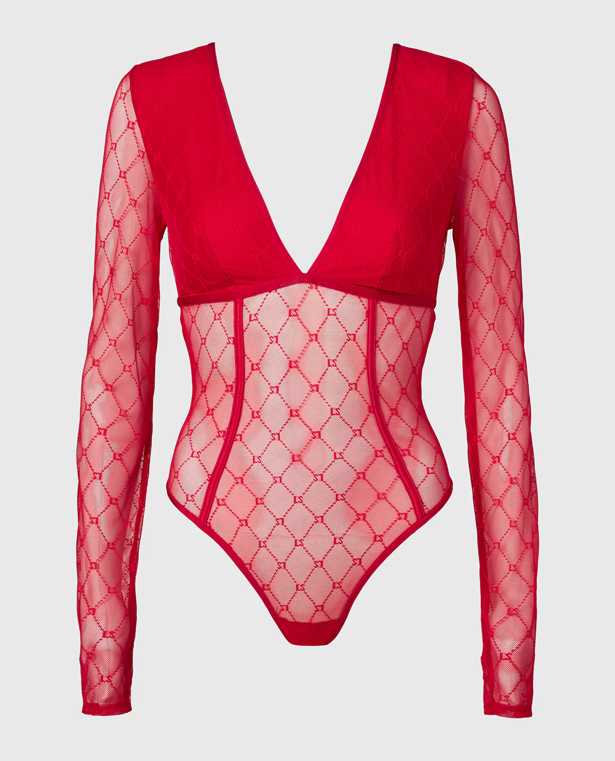 Long Sleeve Mesh Bodysuit in Crimson - Image 4