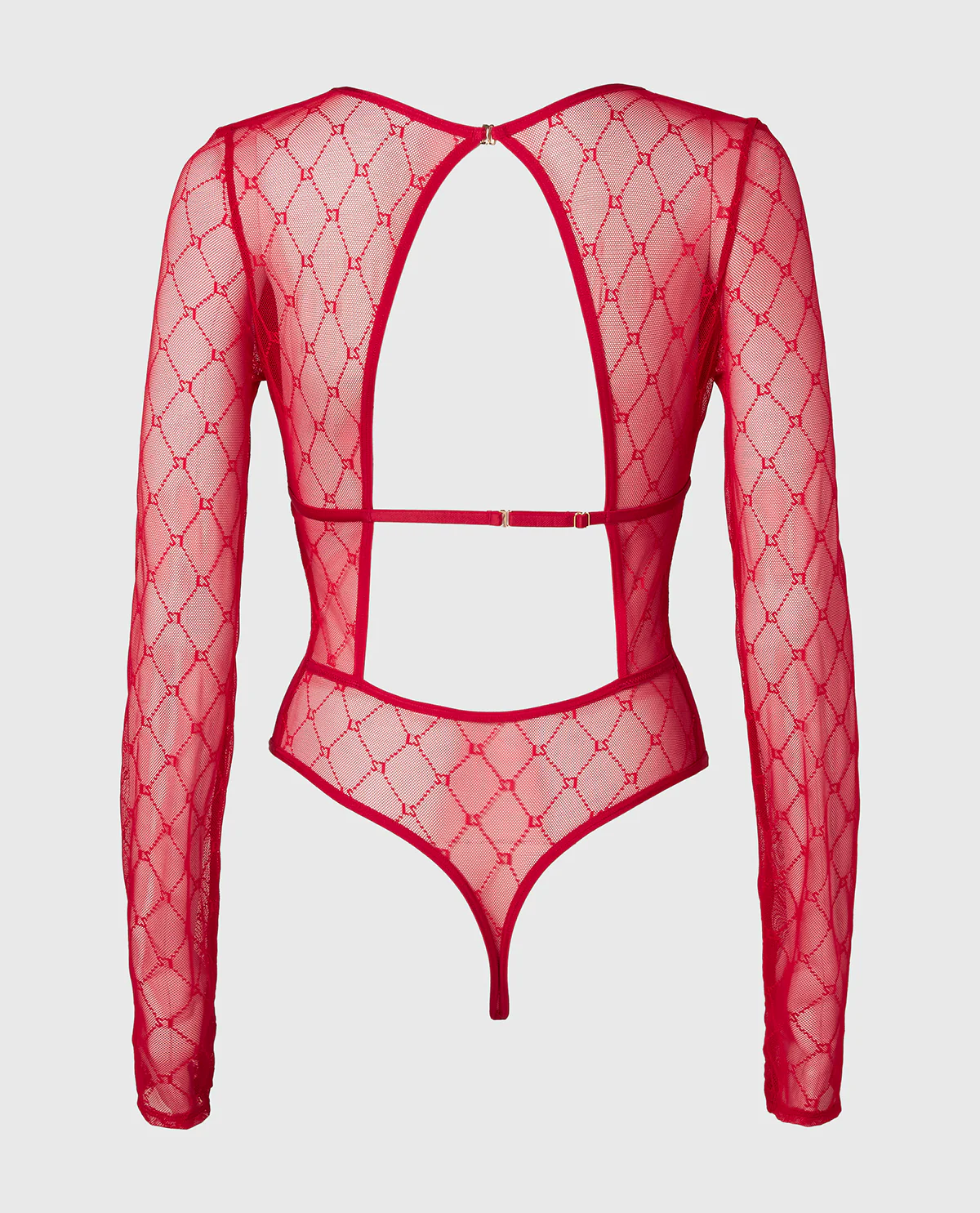 Long Sleeve Mesh Bodysuit in Crimson - Image 5