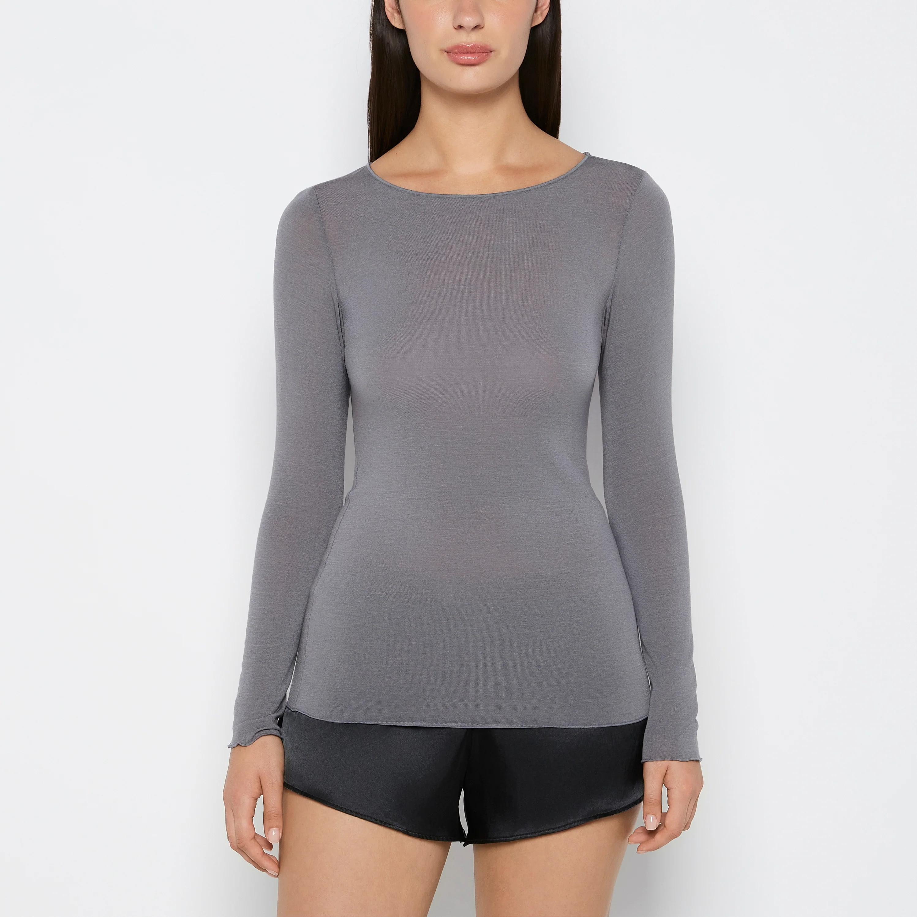 Long Sleeve Modal/Cashmere in Heather Grey - Image 6