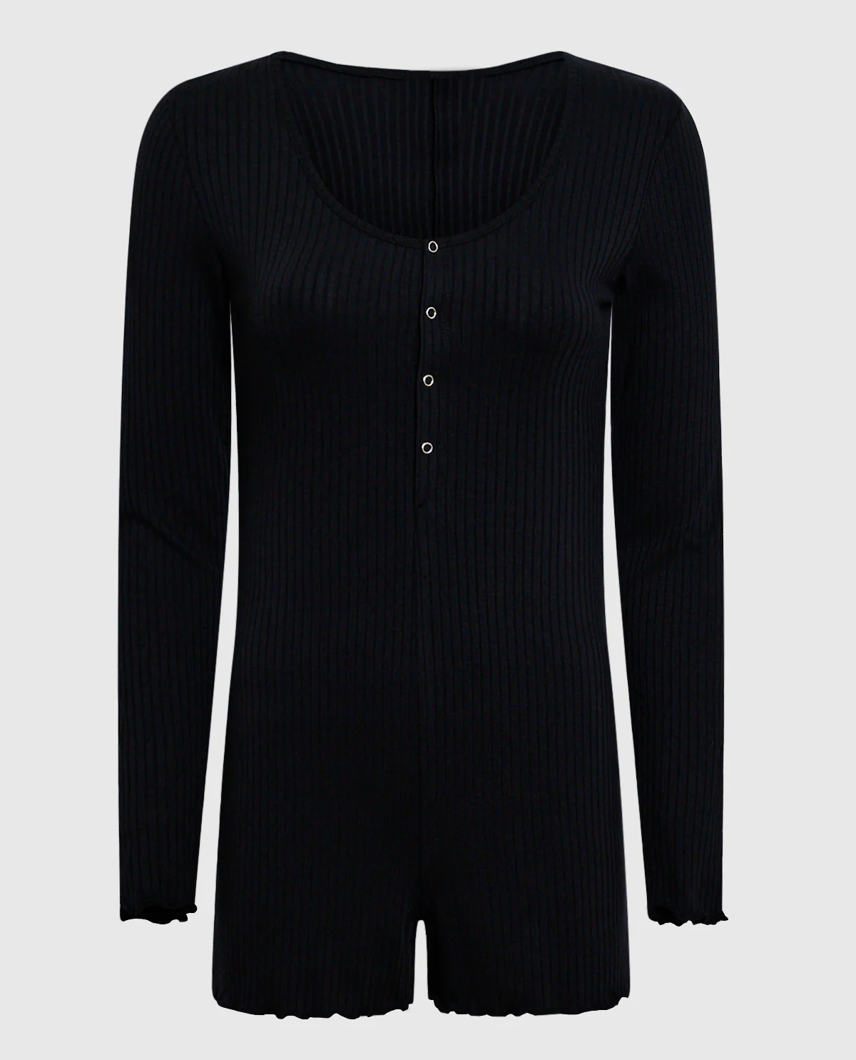 Long Sleeve Ribbed Onesie in Smoulder Black